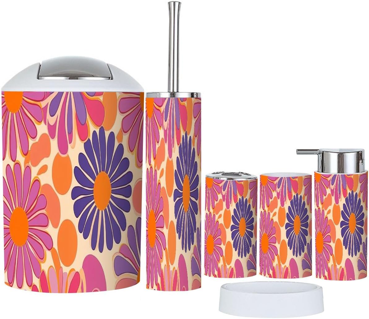 Boho Daisy Flower Bathroom 6-Piece Accessory Set