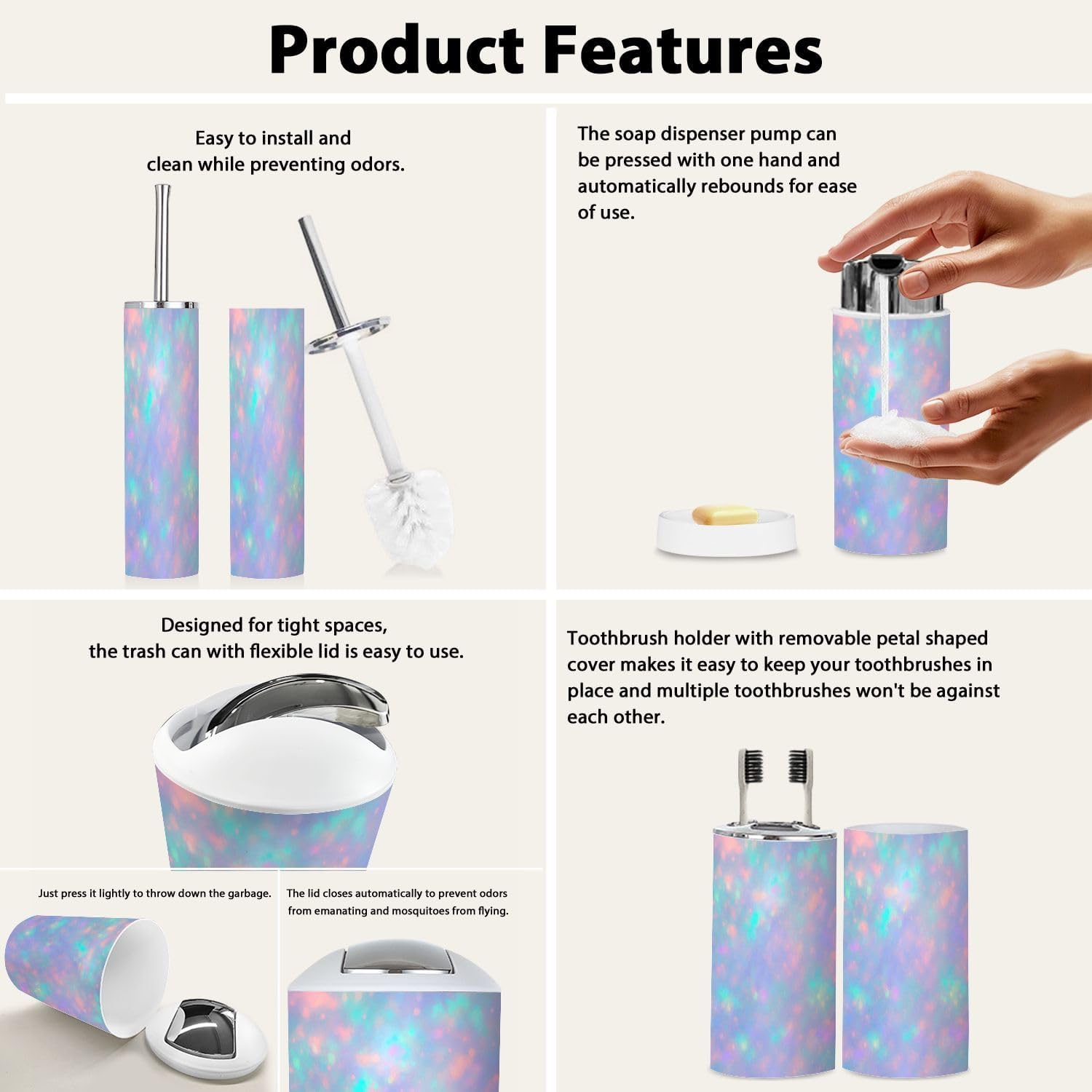 Boho Opal Gemstone Bathroom Accessory Set 6 Piece