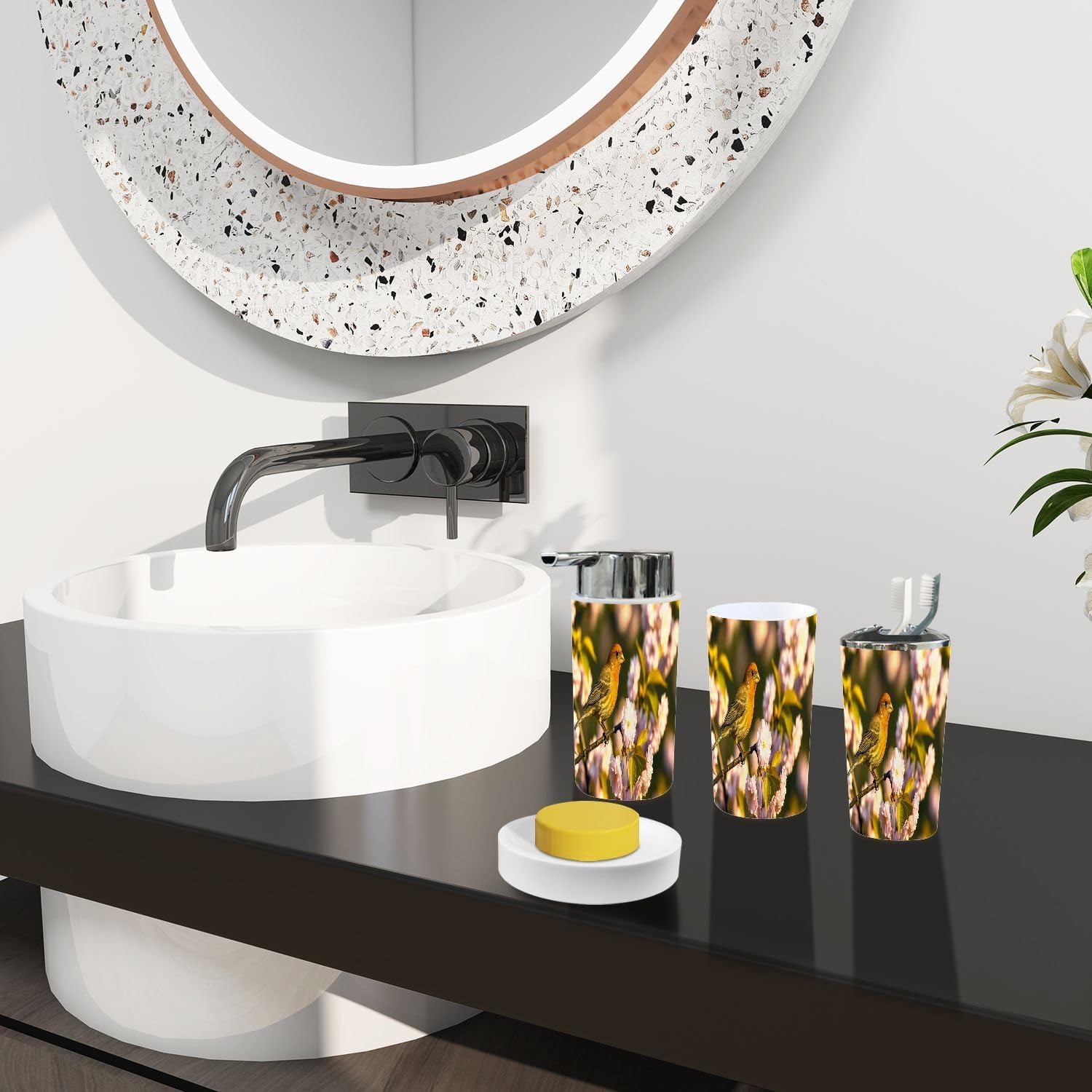 Boho Bathroom Accessory Set 6 Piece in Cherry