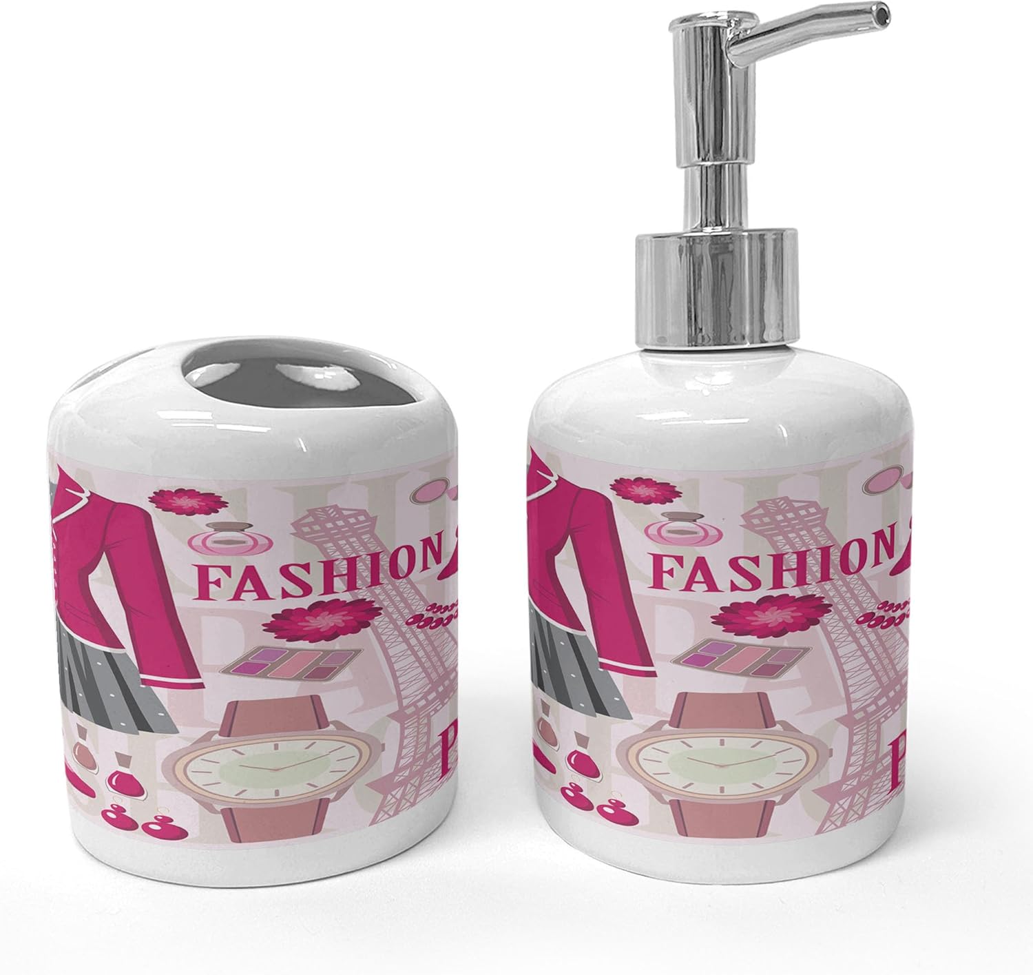 Ambesonne 2 Pc Parisian Ceramic Soap Toothbrush Set