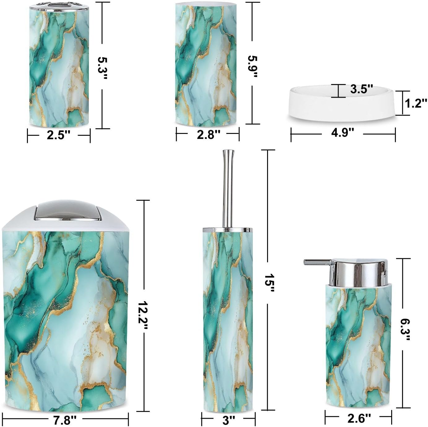 6 Piece Marble Blue Bathroom Accessories Set