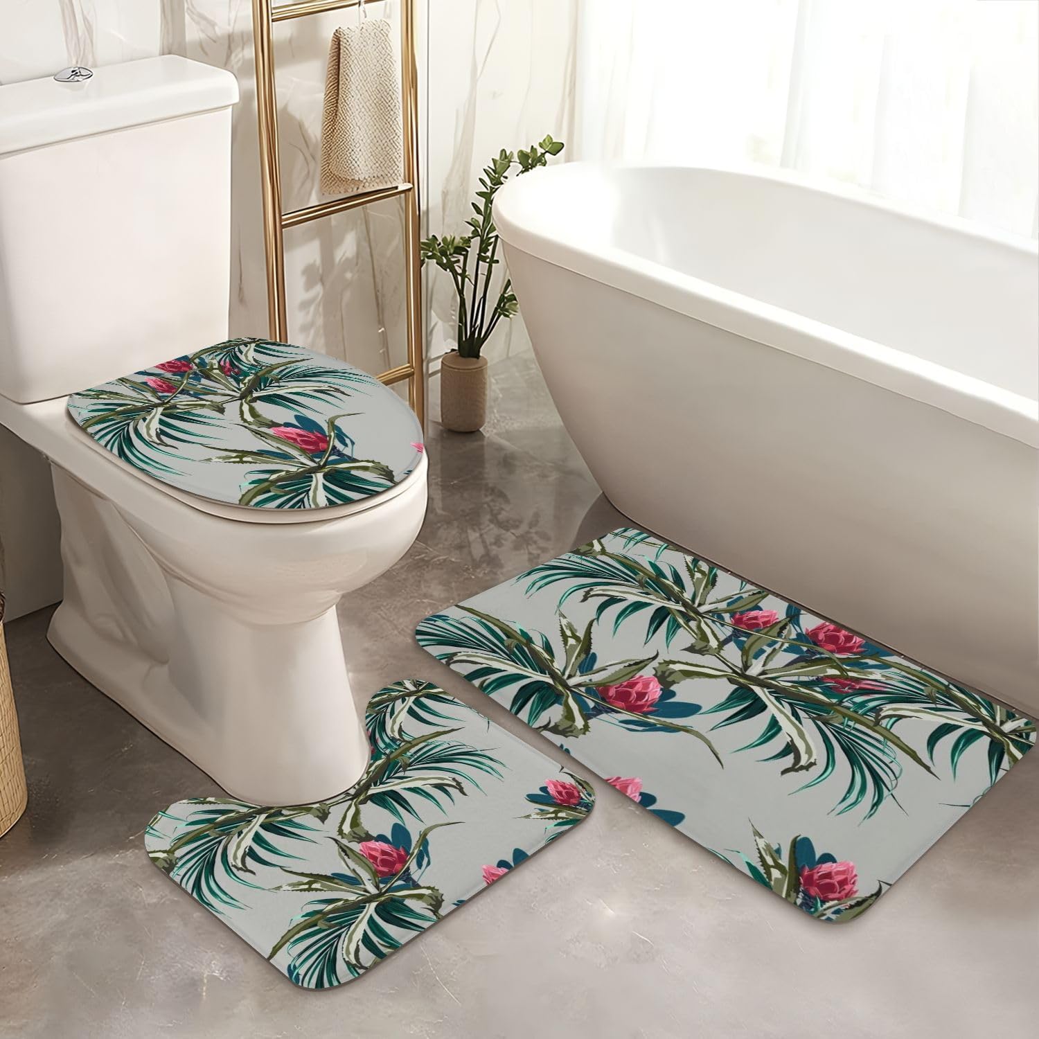 JCOOKLOFTS 4-Piece Shower Curtain Set with Floral Pattern