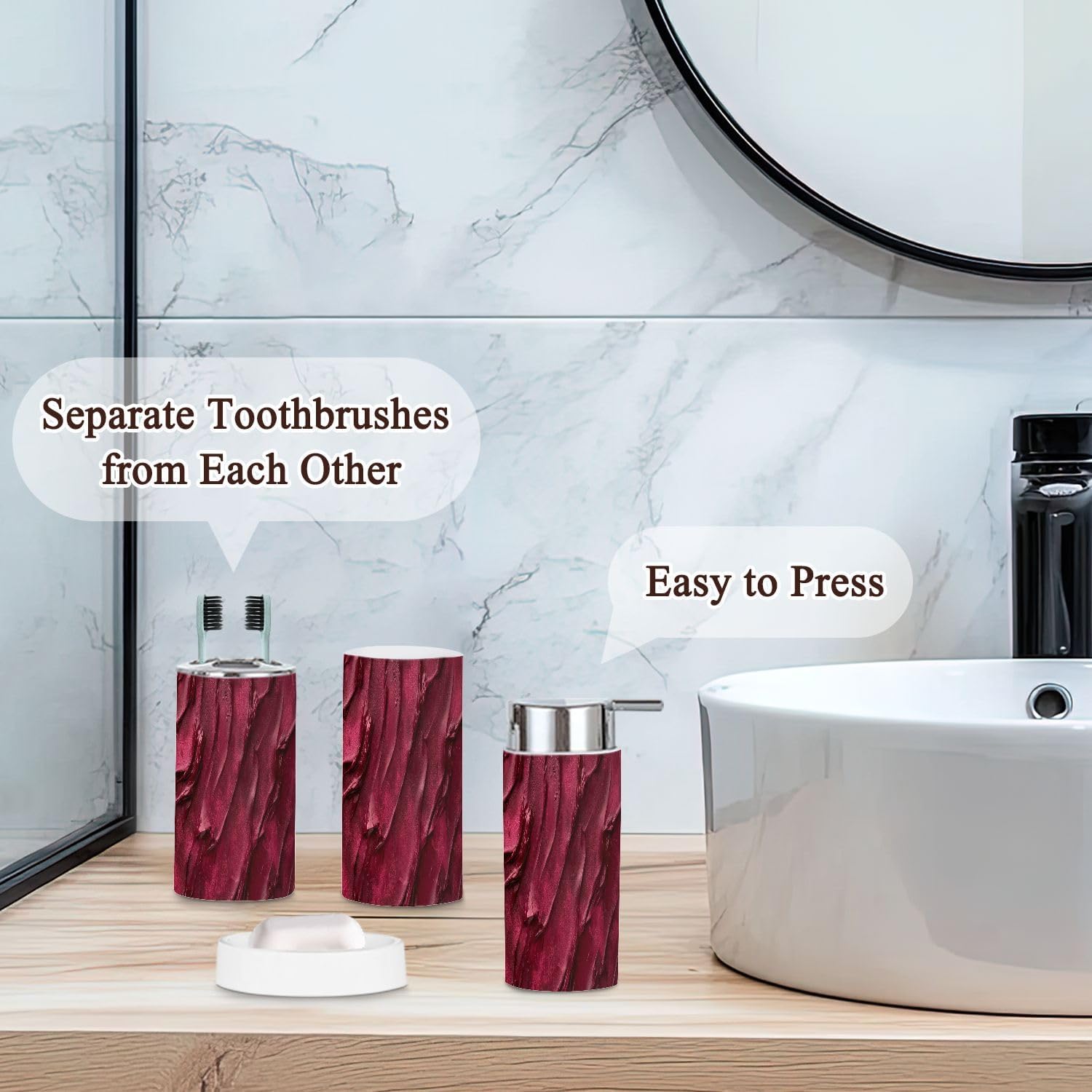 6 Piece Red Burgundy Bathroom Accessories Set