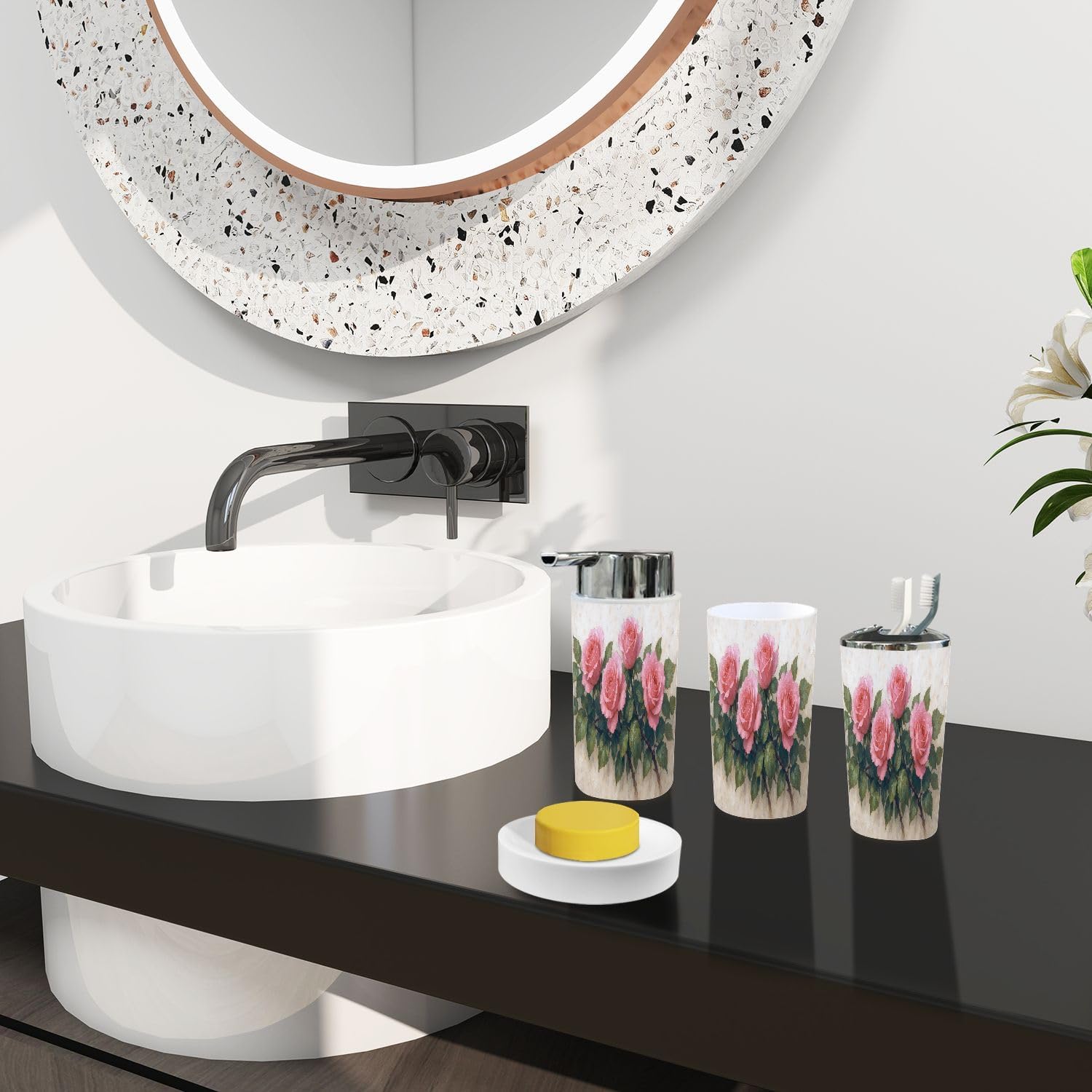 Boho Bathroom Accessory Set 6 Piece Modern Style