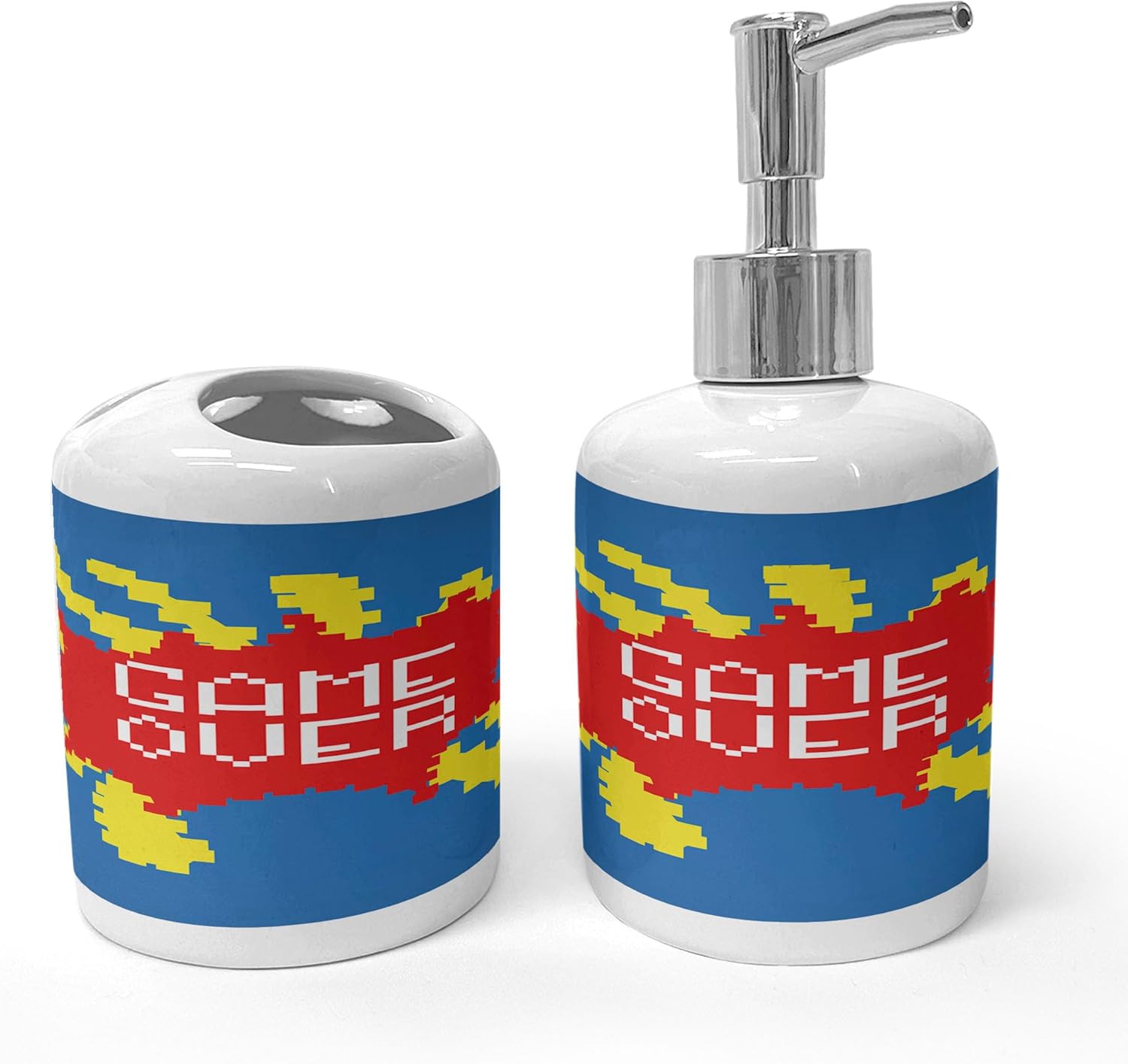 Ambesonne Video Game Theme Soap Toothbrush Holder Set