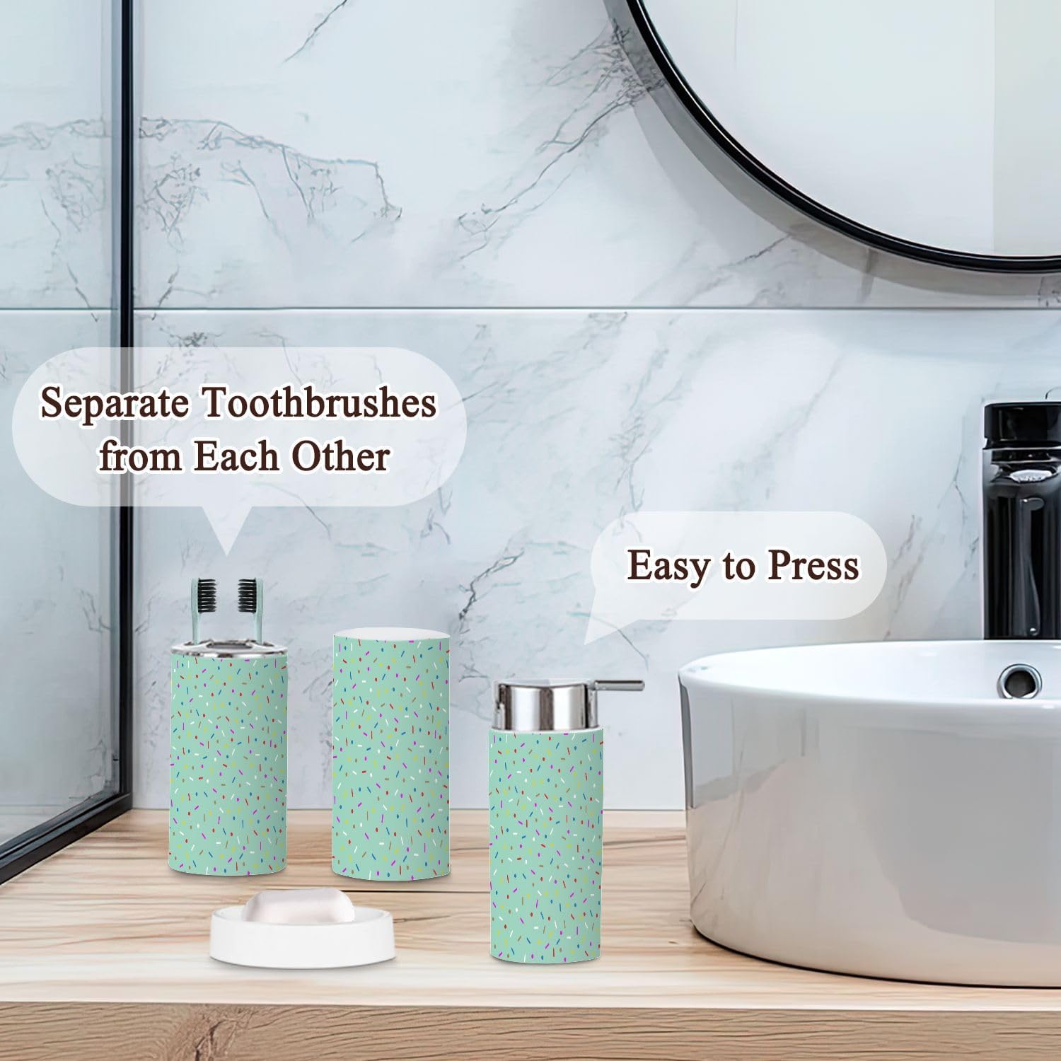 Stylish 6-Piece Bathroom Accessories Set with Blue Donut Glaze Design