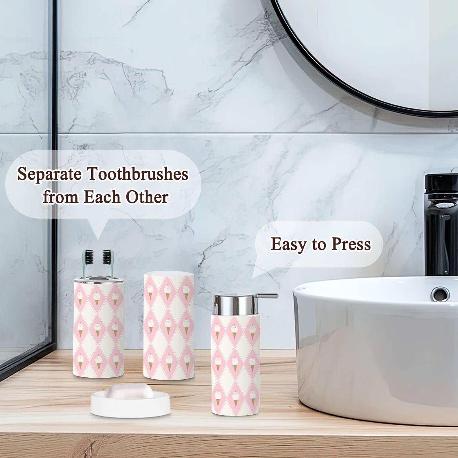 6 Pcs Bathroom Accessories Set with Ice Cream Cone Design