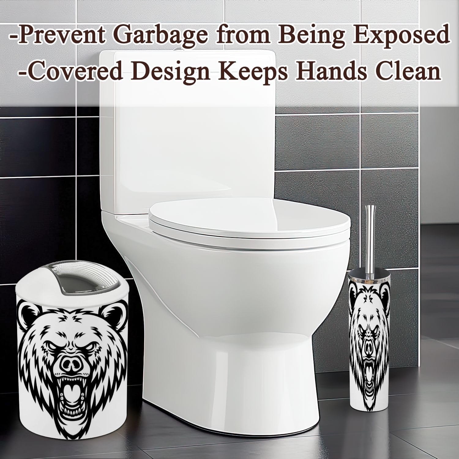 6 Pcs Cartoon Angry Grizzly Bear Bathroom Accessories Set