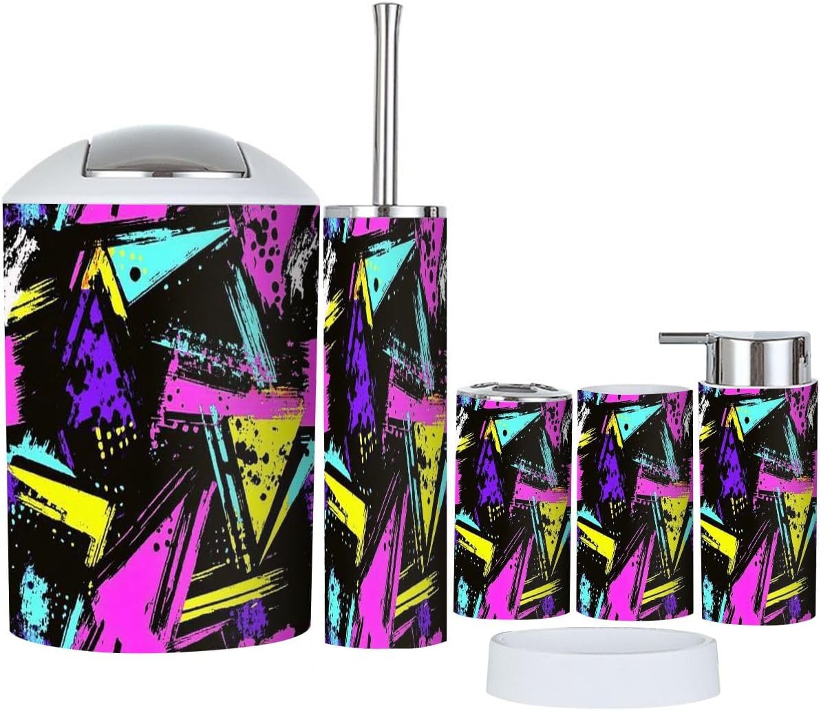 Boho Geometric Neon Bathroom Accessory Set 6 Piece
