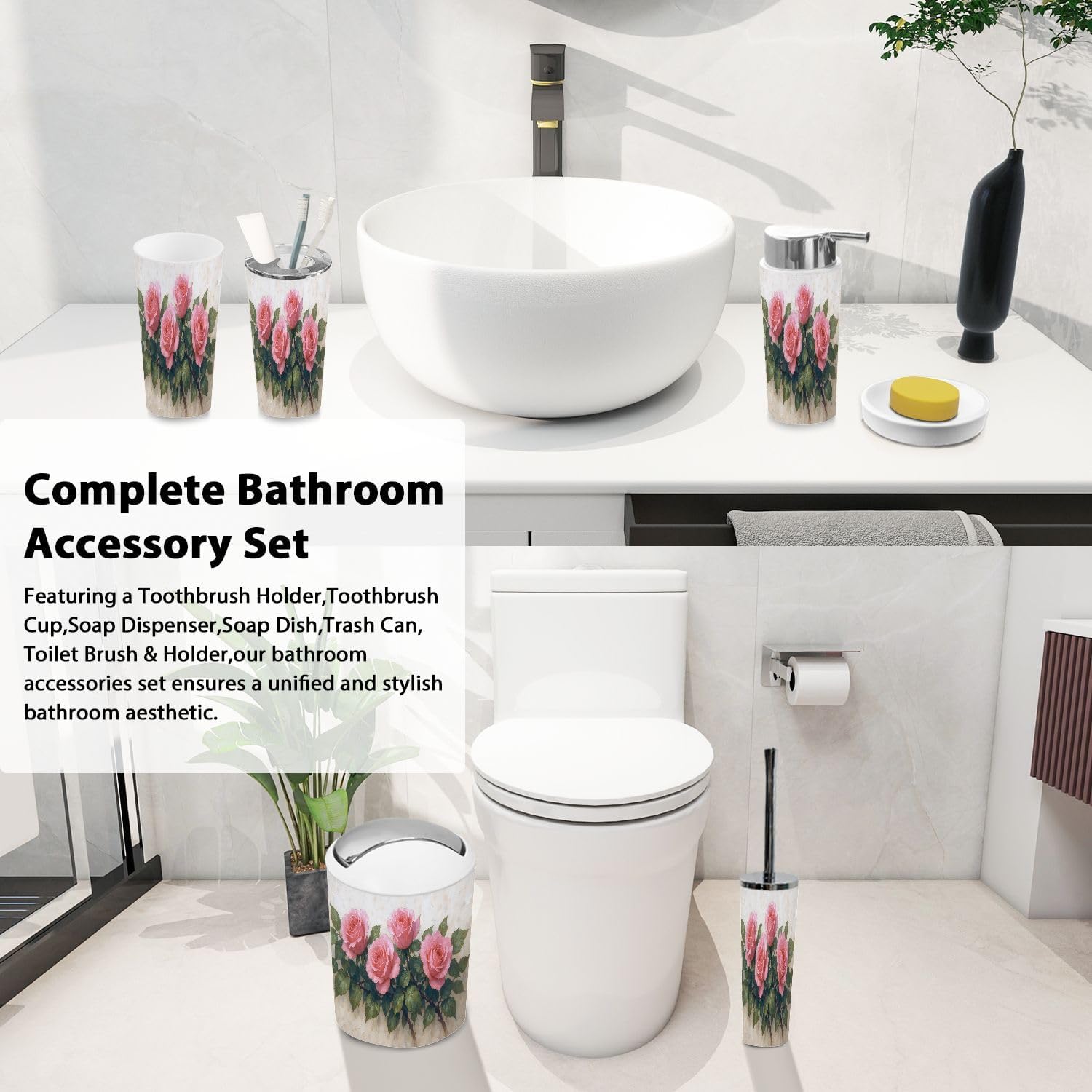 Boho Bathroom Accessory Set 6 Piece Modern Style