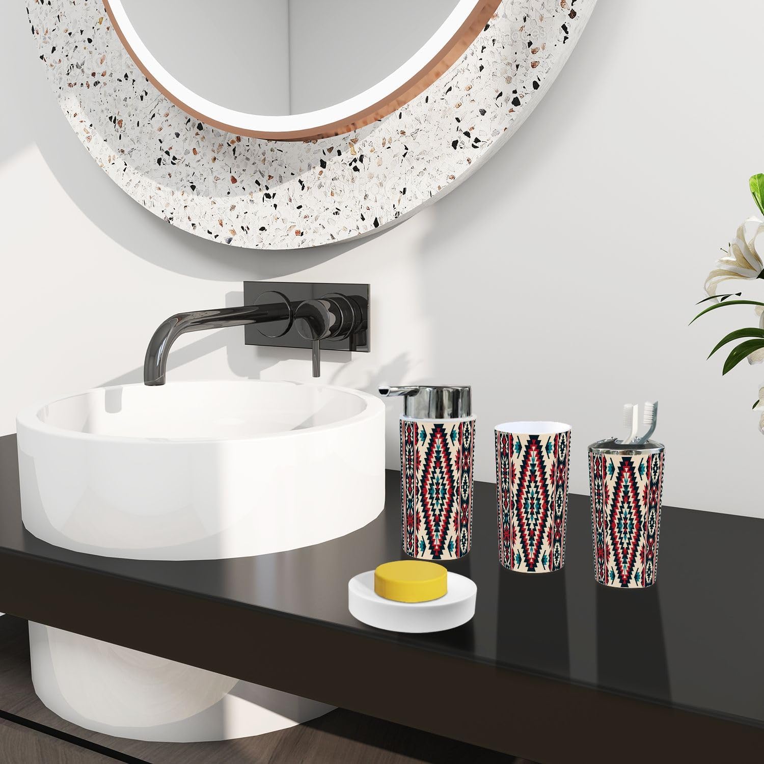 TRANQDEHOM Bathroom Accessory Set 6 Piece Boho Design