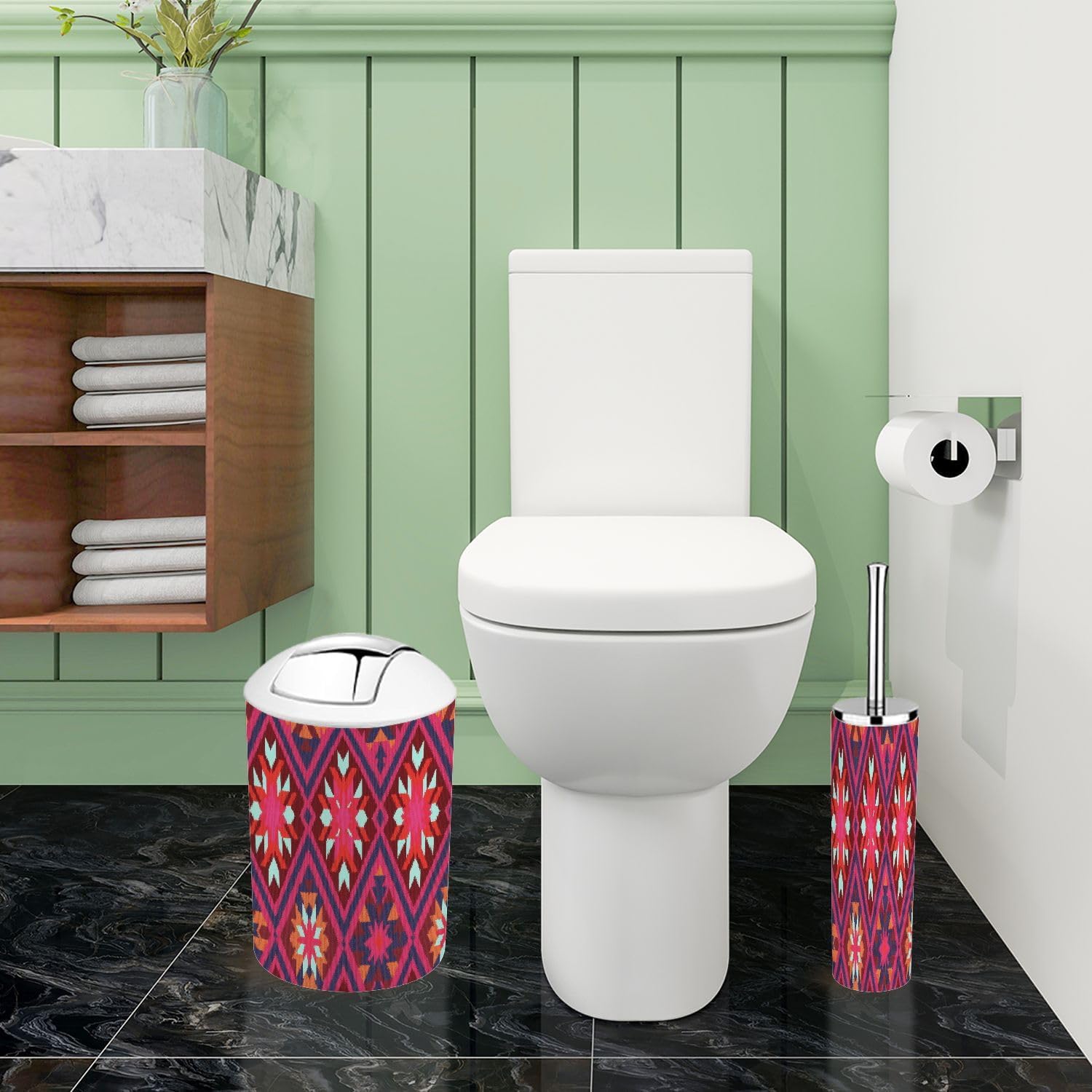 Boho Ikat Art Bathroom Accessory Set 6 Piece