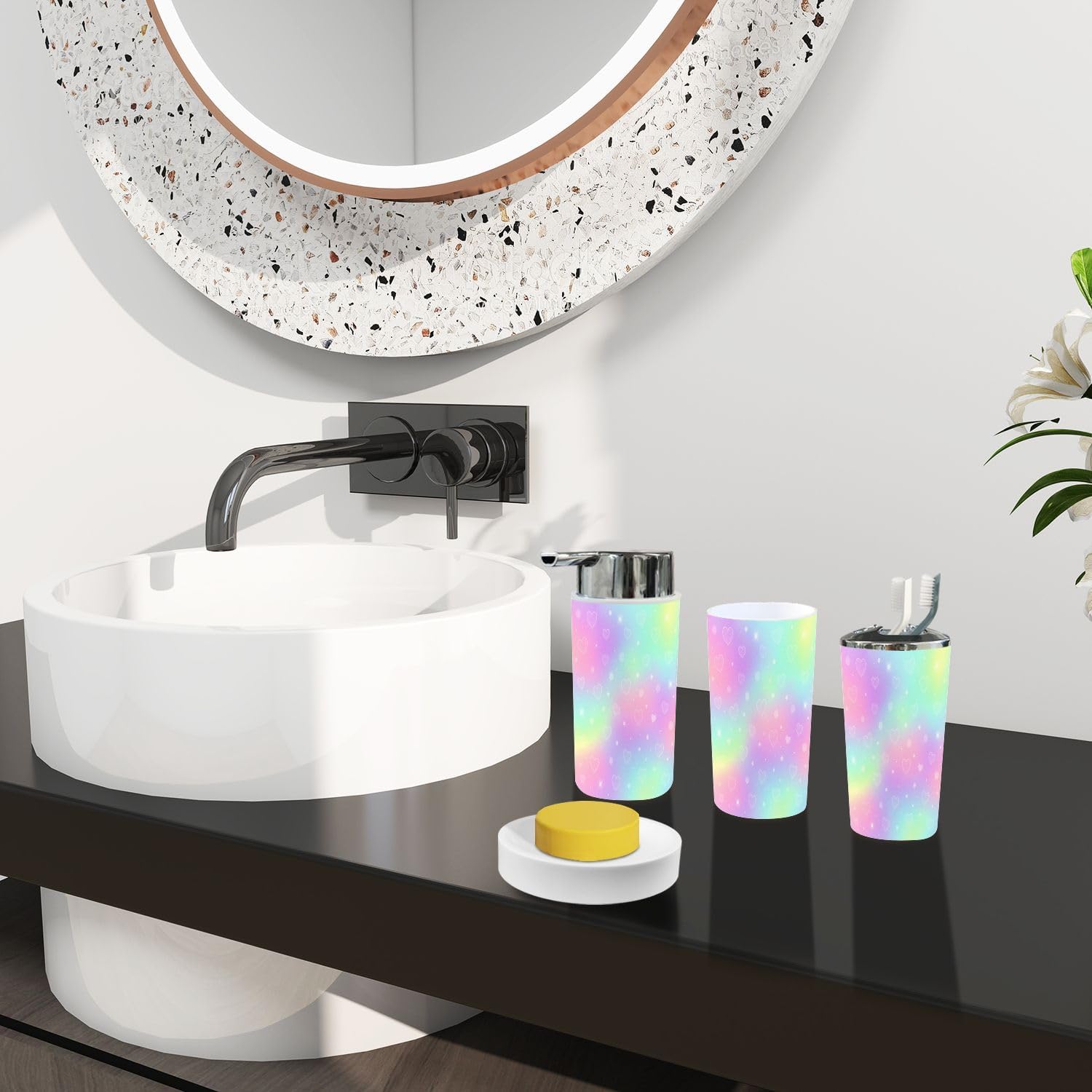 Boho Rainbow Holographic Bathroom Accessory Set 6 Piece