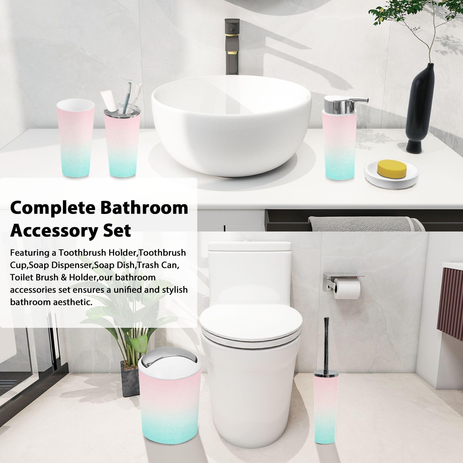 Boho Pastel Bathroom Accessory Set 6 Piece 1