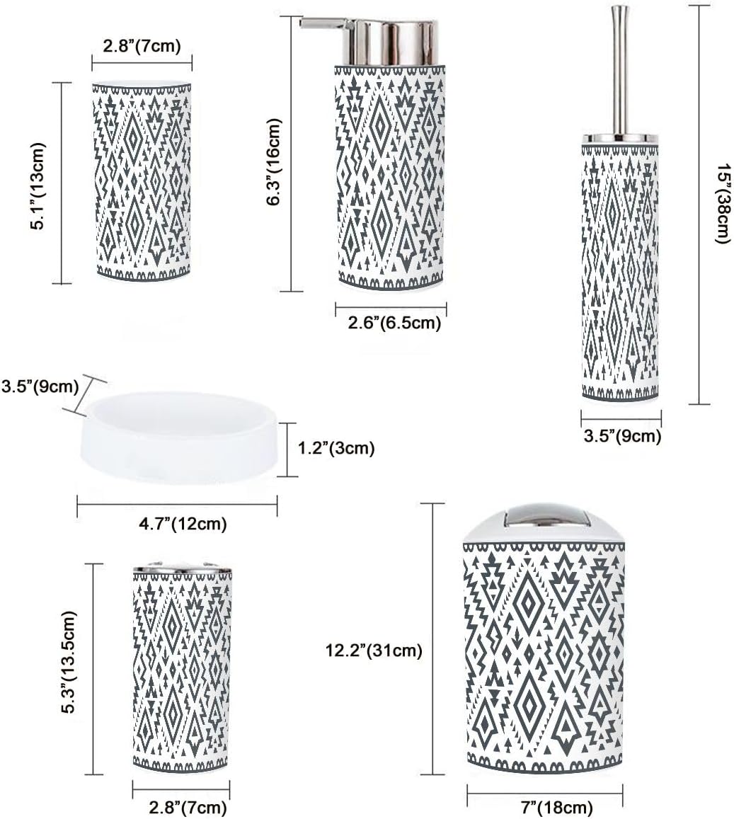 TRANQDEHOM 6 Piece Boho Tribal Bathroom Accessories Set