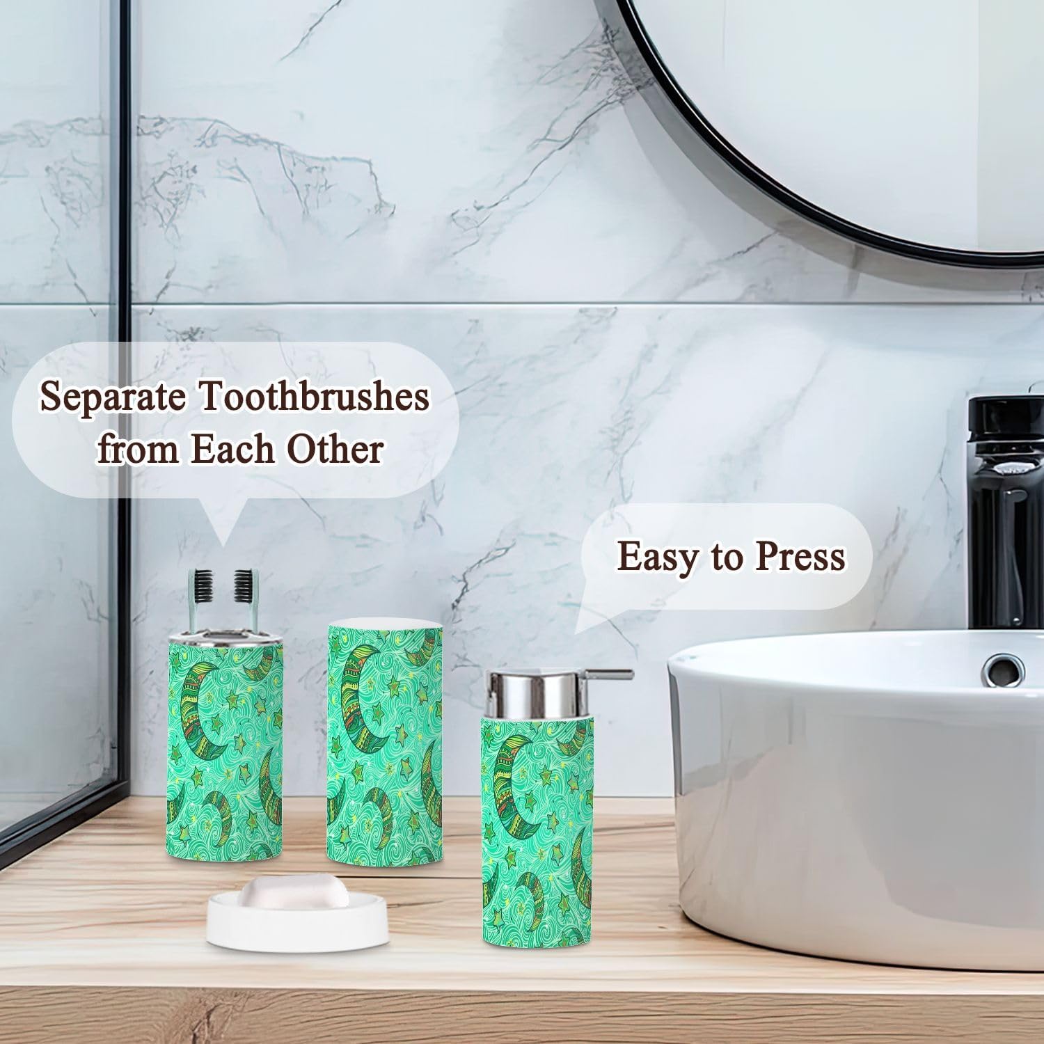 Bathroom Accessories Set 6 Pcs Doodle Night Stars Design