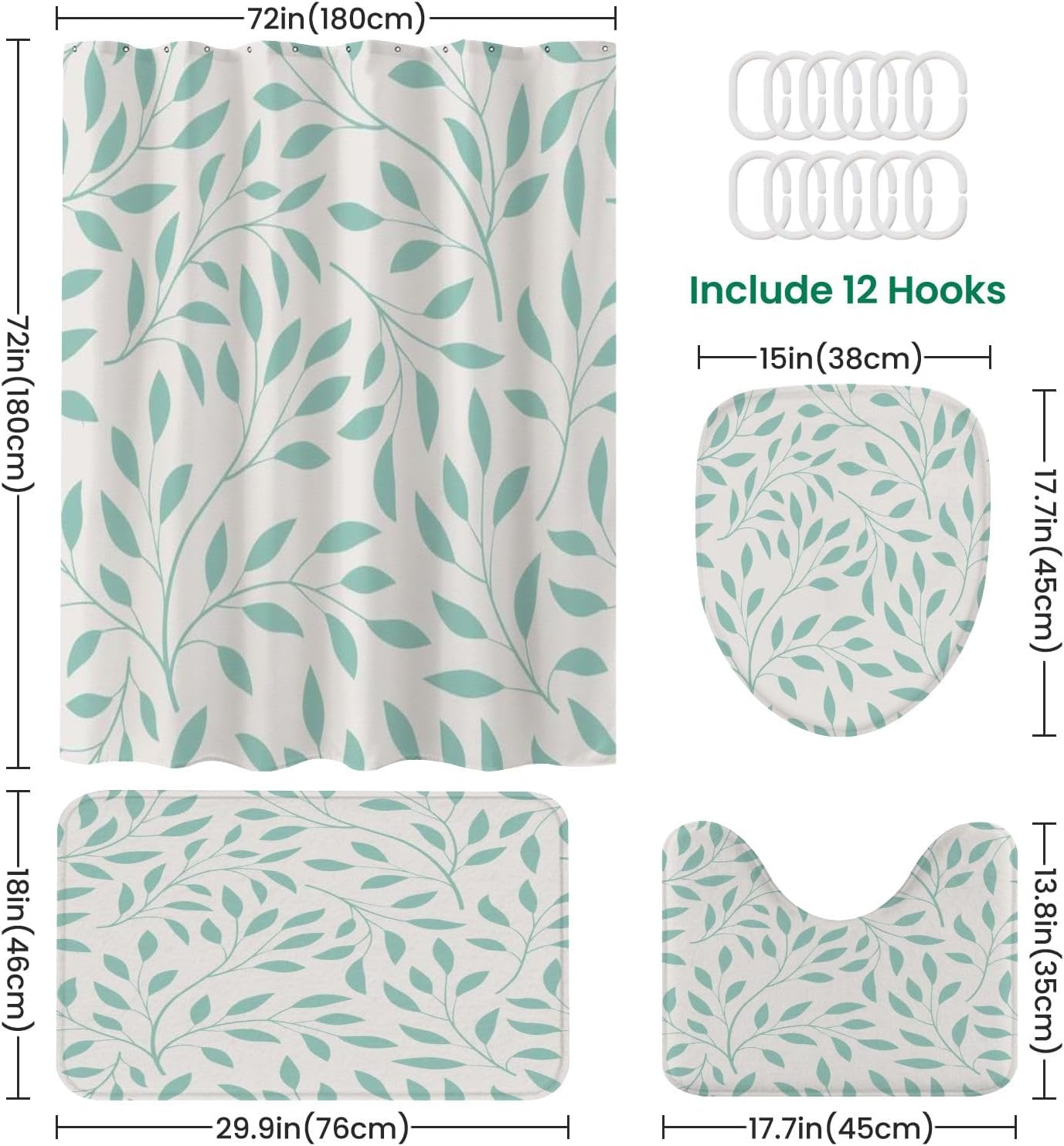 4 Pieces Shower Curtain Set with Rugs and Mats
