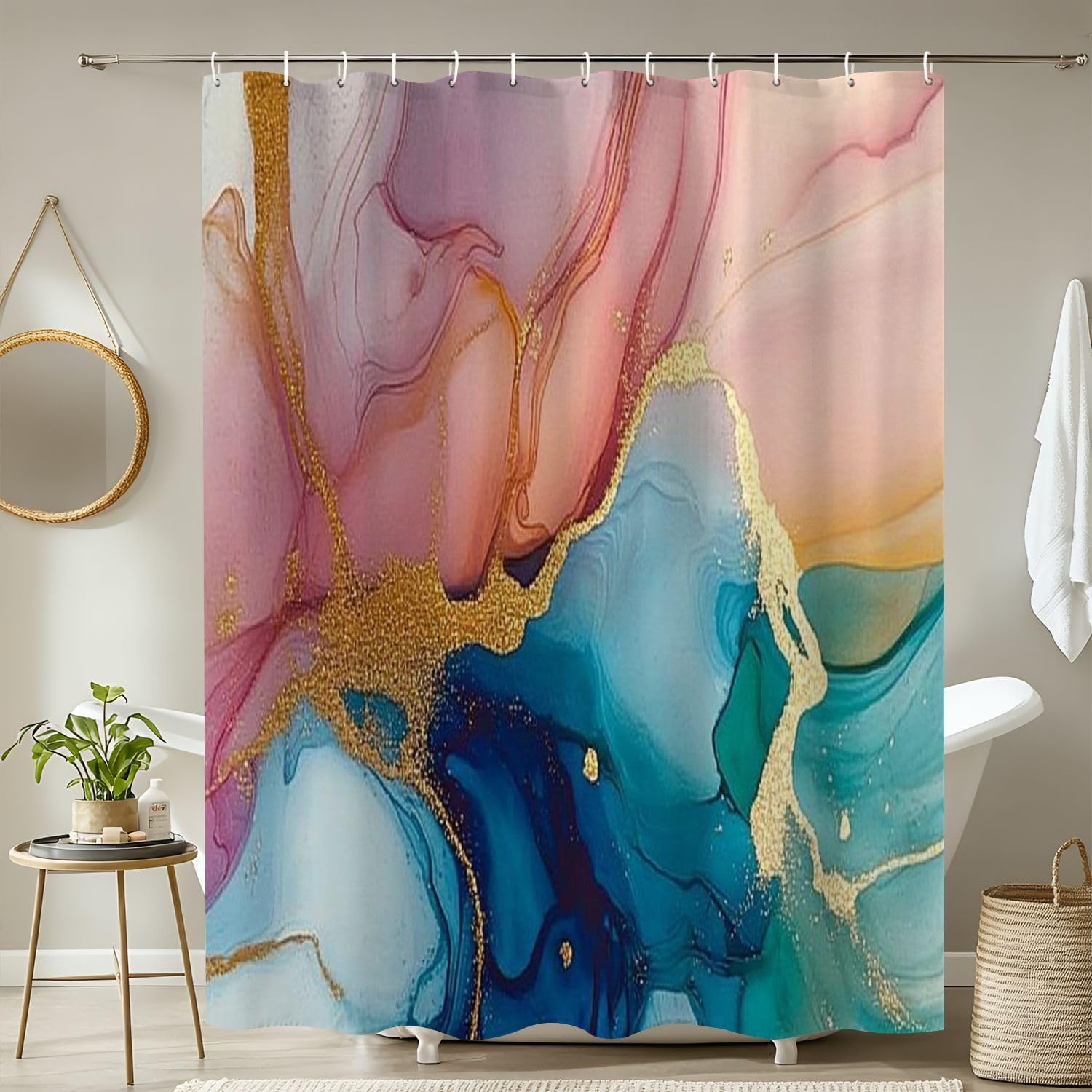 4 Piece Shower Curtain Set with Non-Slip Mats