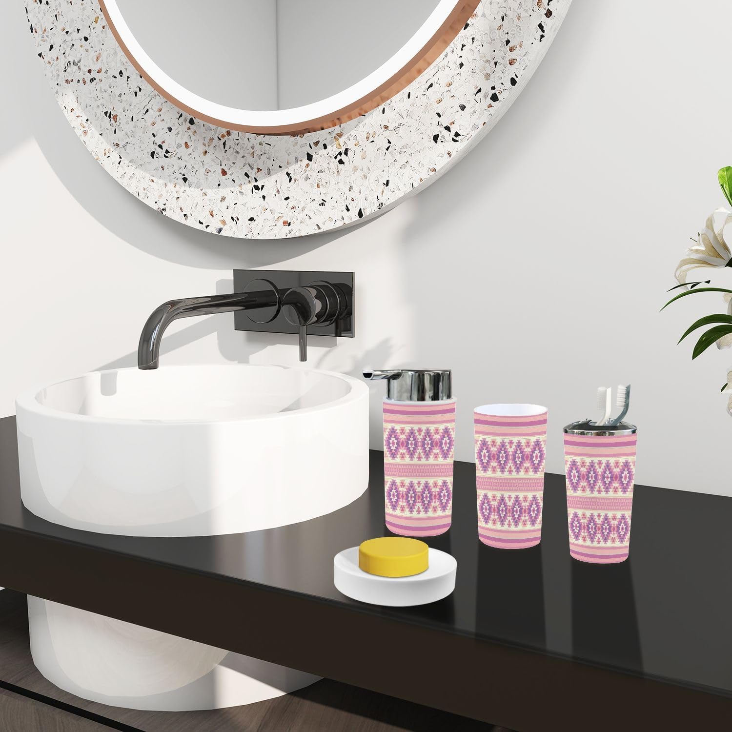 Boho Striped Bathroom Accessory Set 6 Piece