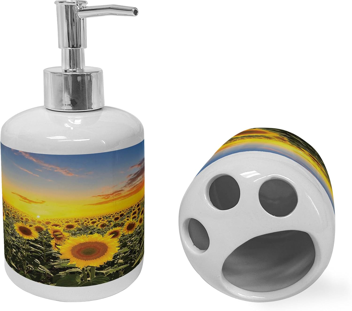 Ambesonne Ceramic Soap Toothbrush Holder Set Green Yellow