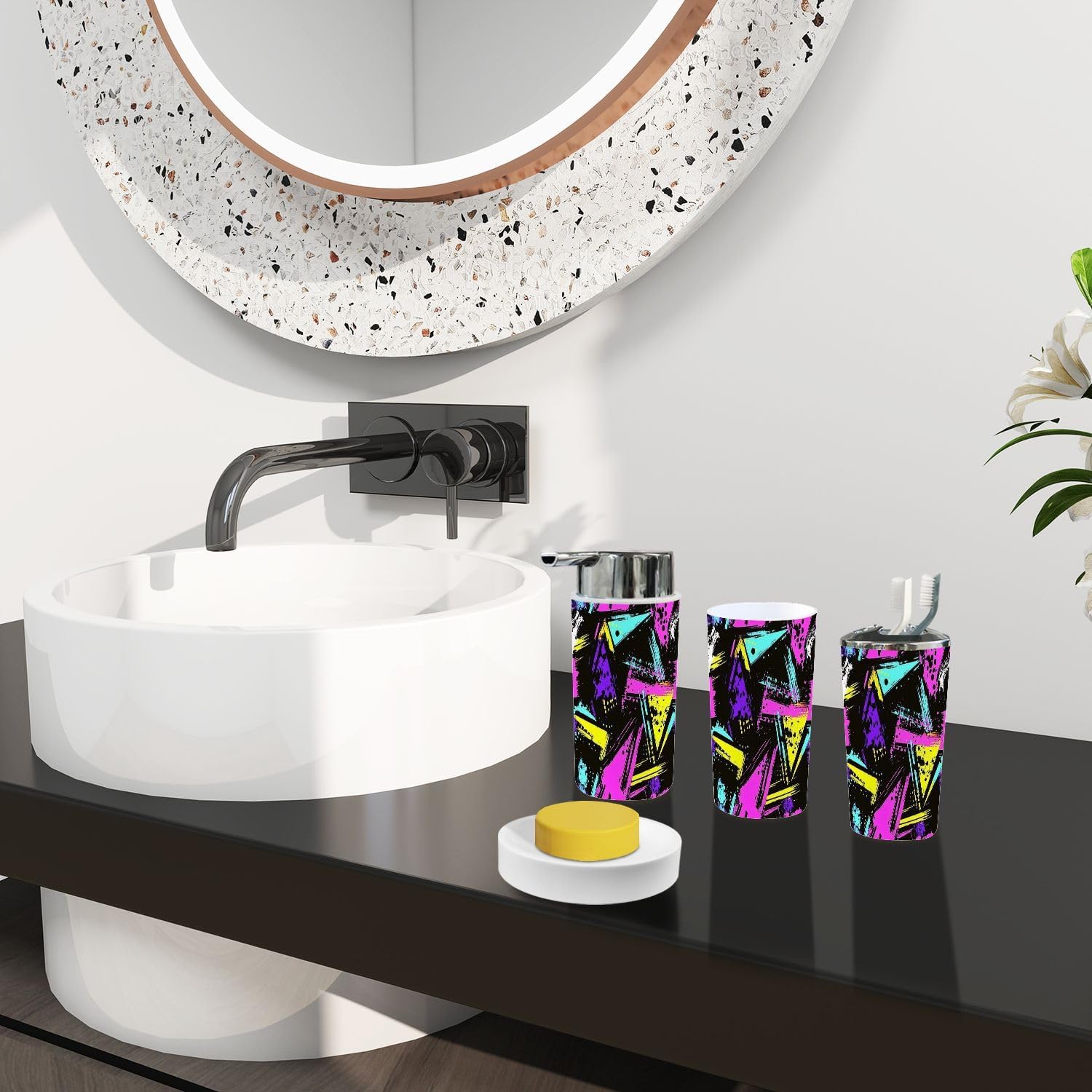 Boho Geometric Neon Bathroom Accessory Set 6 Piece