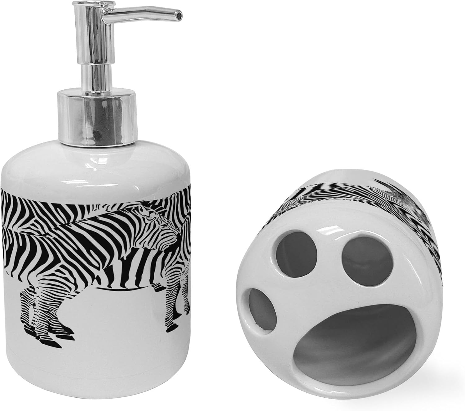 Ambesonne Savannah Soap Toothbrush Holder Set Zebra Print 2 Pcs Ceramic