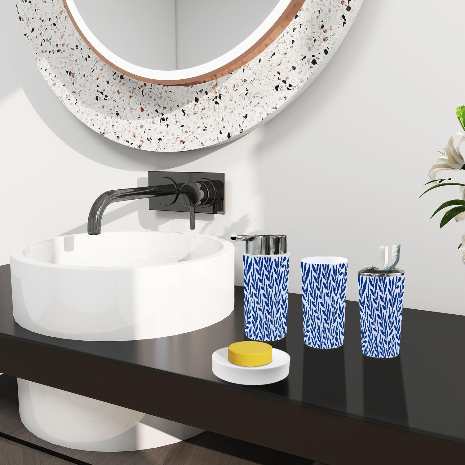 Boho Blue Bathroom Accessory Set 6 Piece