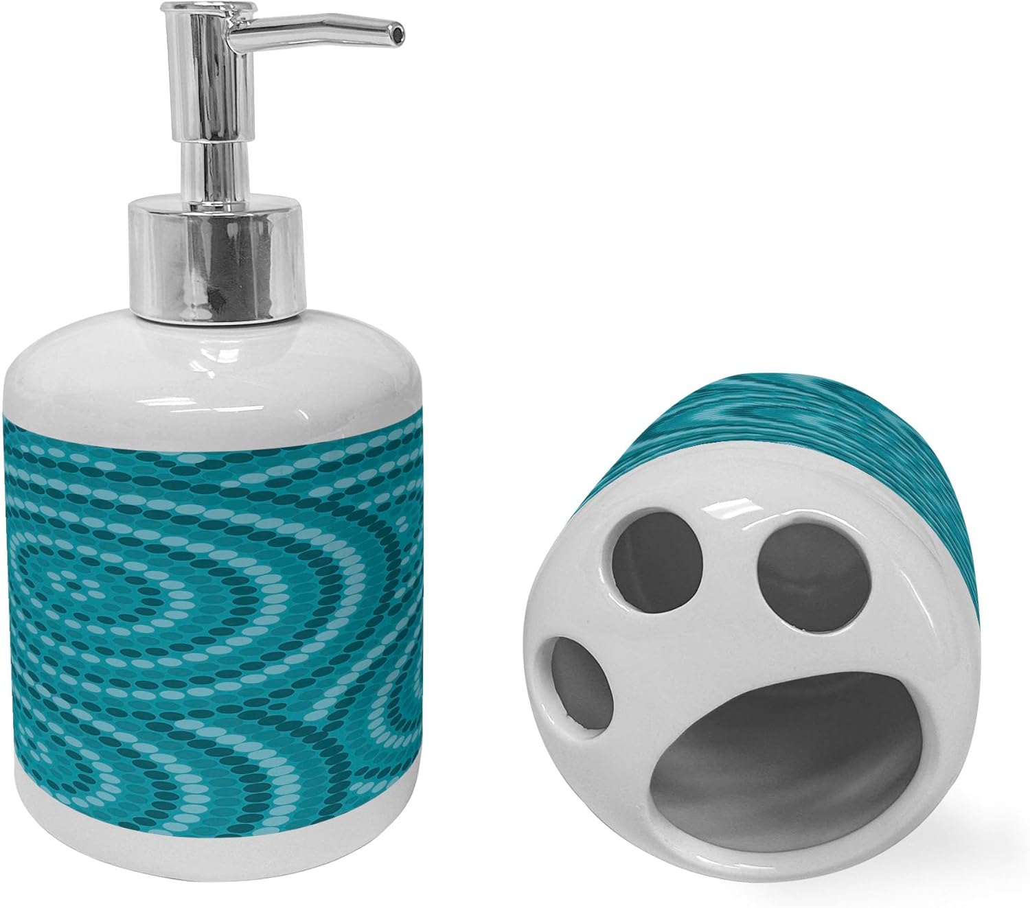 Ambesonne Teal Ceramic Soap Toothbrush Holder Set 2 Pcs