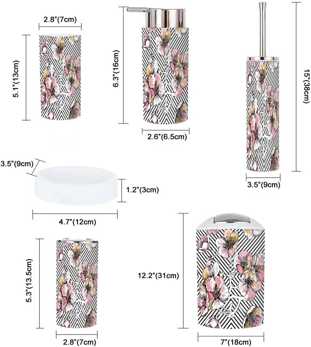 6 Pcs Bathroom Accessories Set in Soft Pink