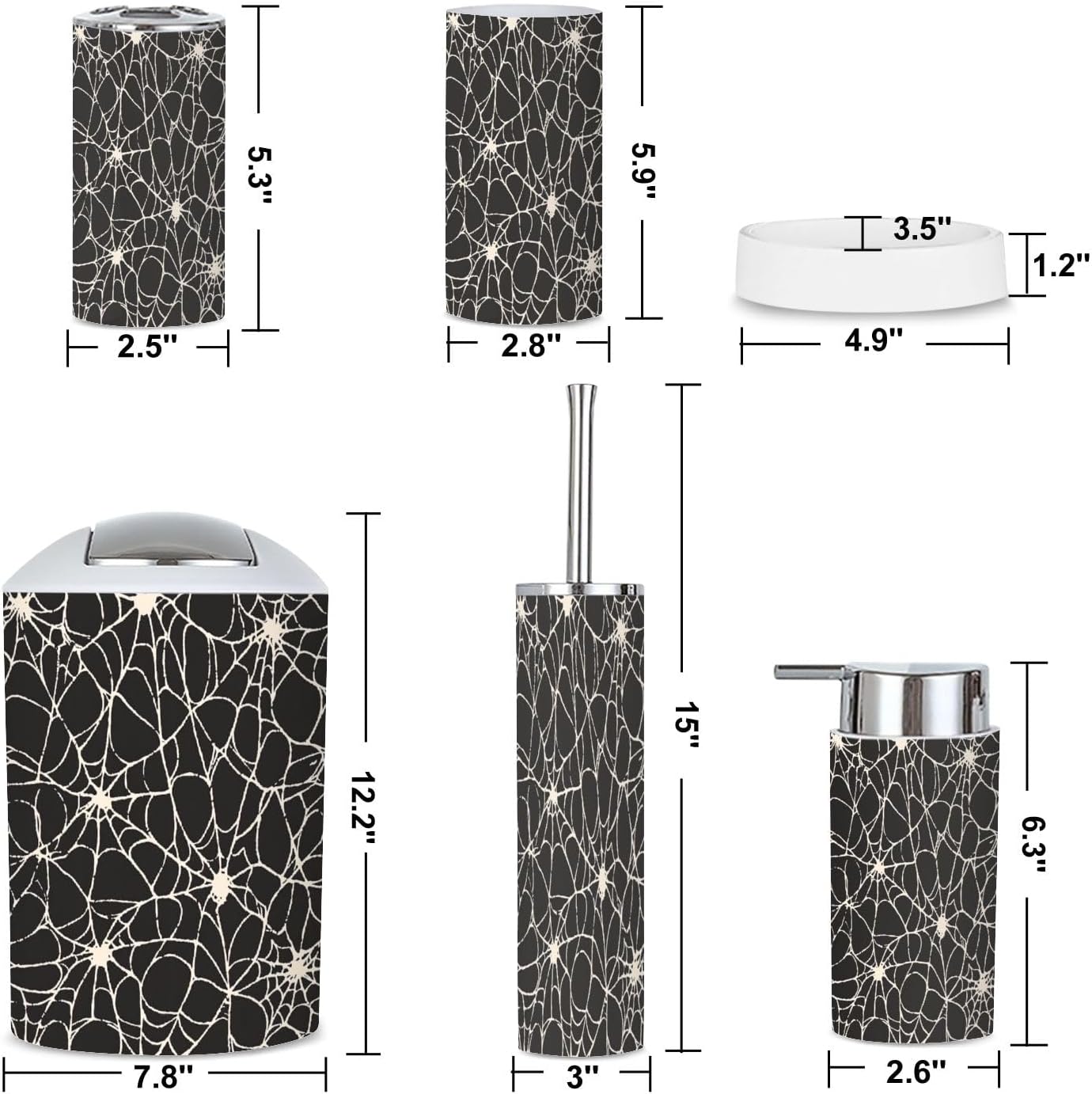 6 Piece Bathroom Accessories Set Spiderweb Pattern