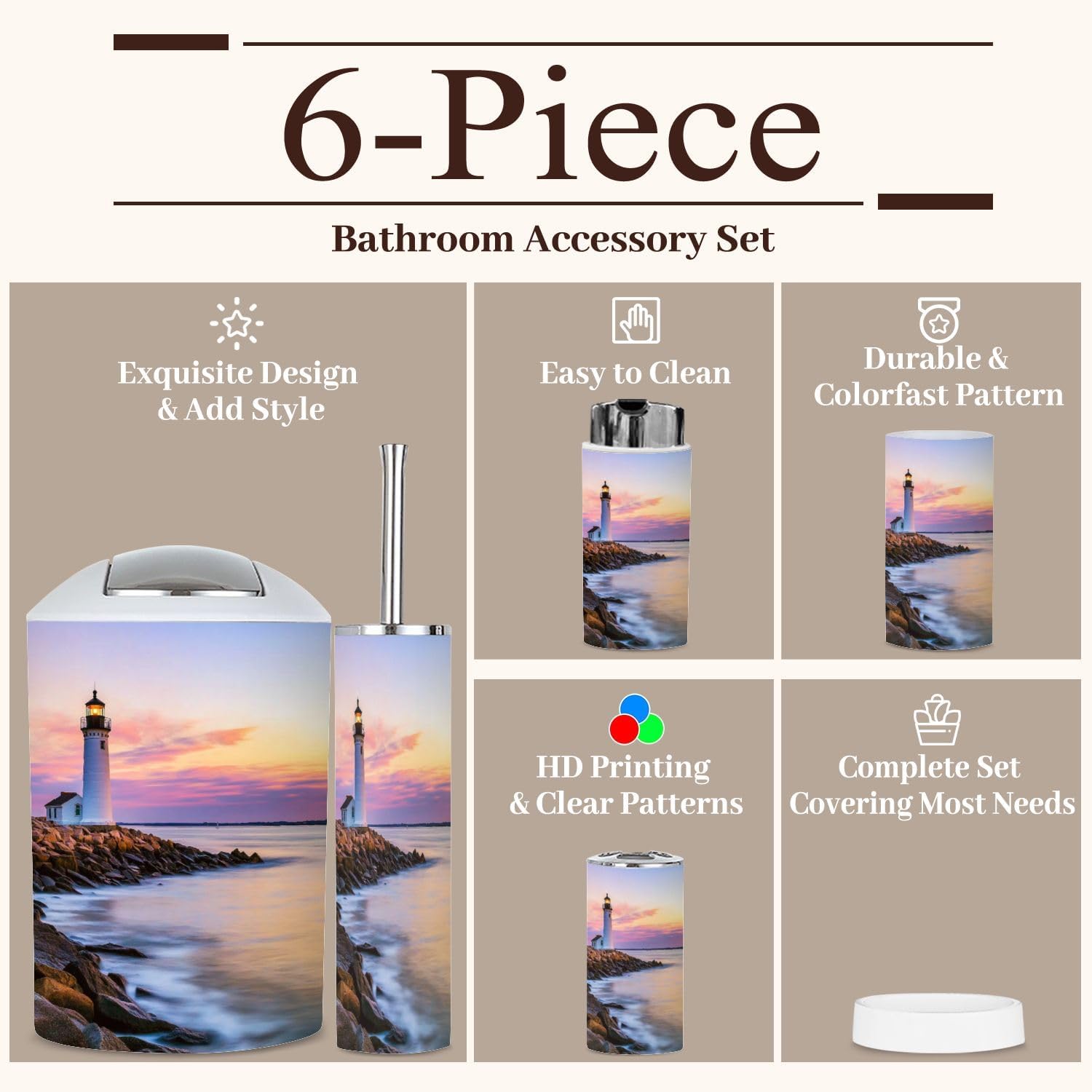 6 Piece Bathroom Accessories Set Fort Pickering Lighthouse