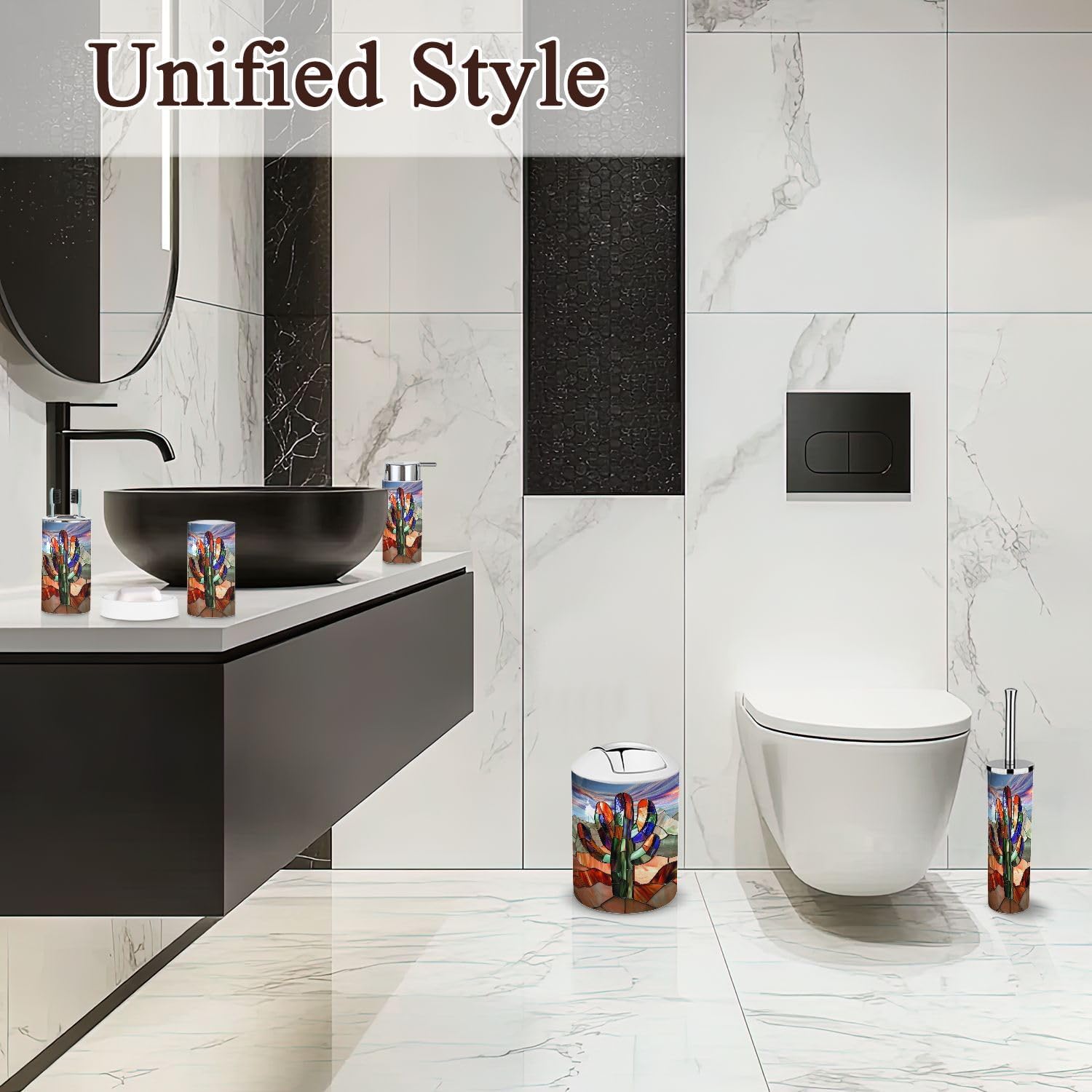 6 Piece Abstract Cactus Bathroom Accessories Set