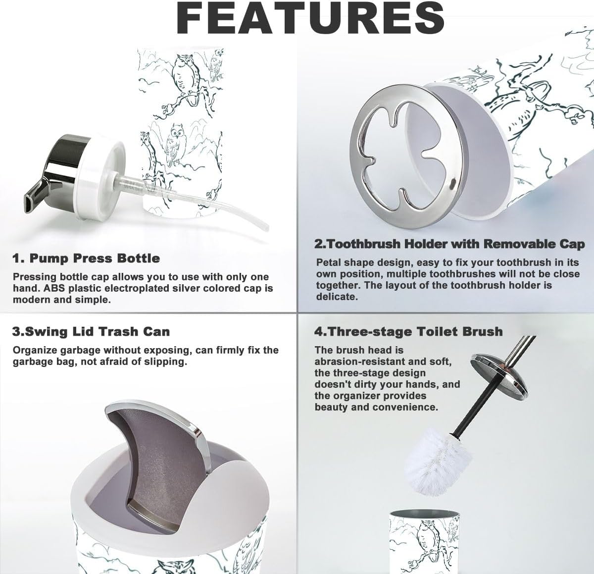 Bathroom Accessories Set 6 Pcs Owl Design