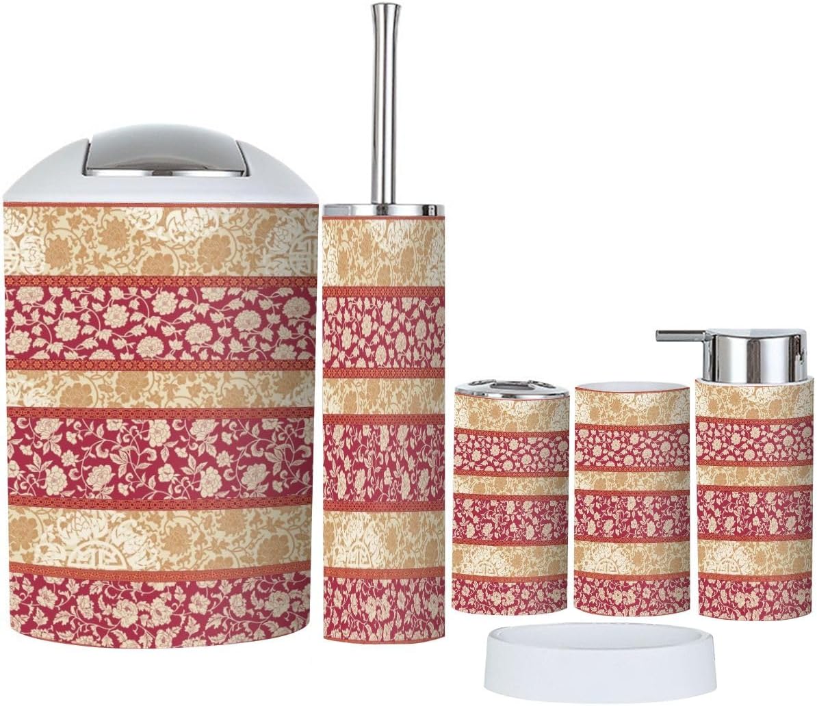 Traditional Chinese Floral 6-Piece Bathroom Accessories Set