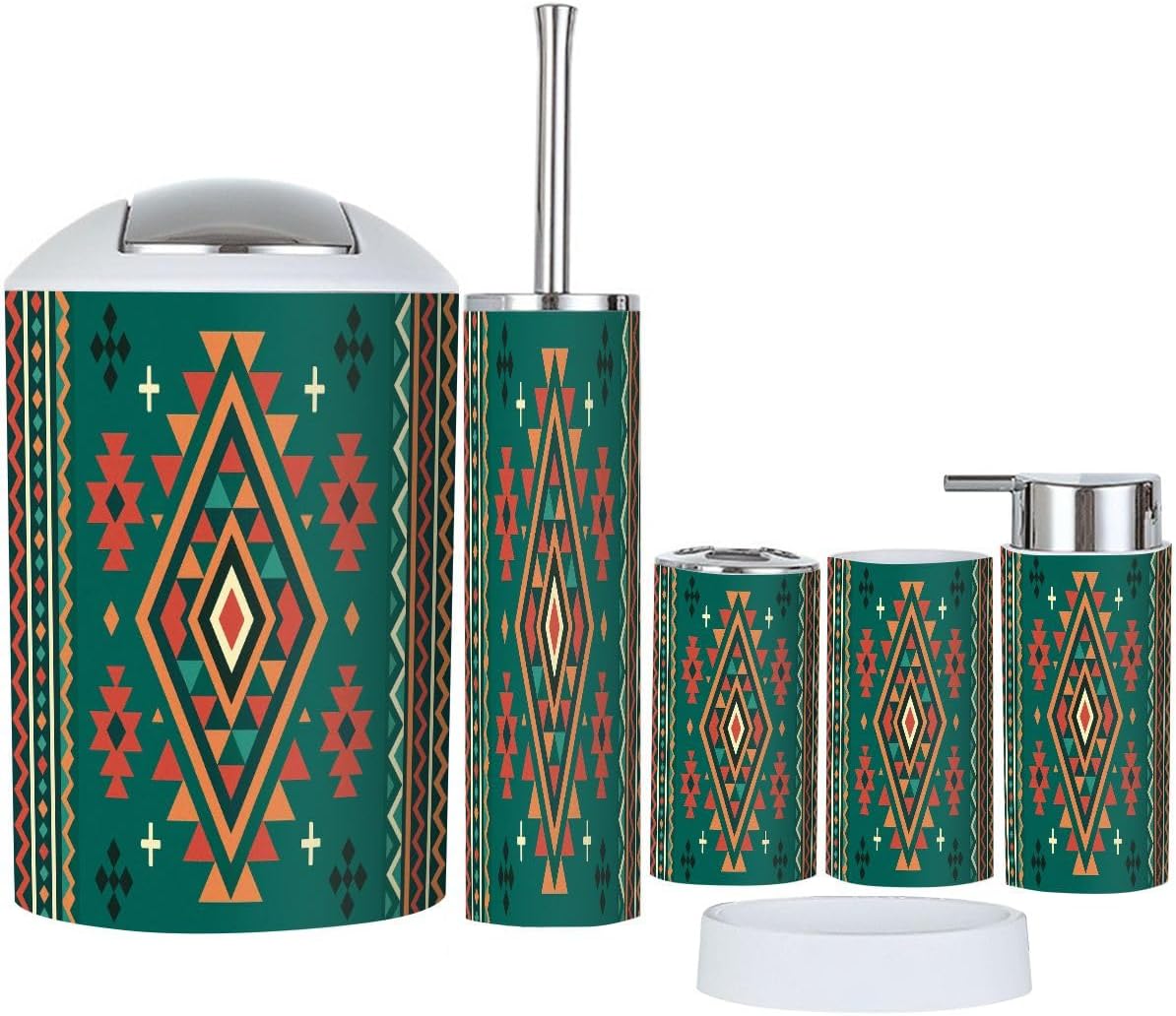 Boho Bathroom Accessory Set 6 Piece Modern Navajo Design