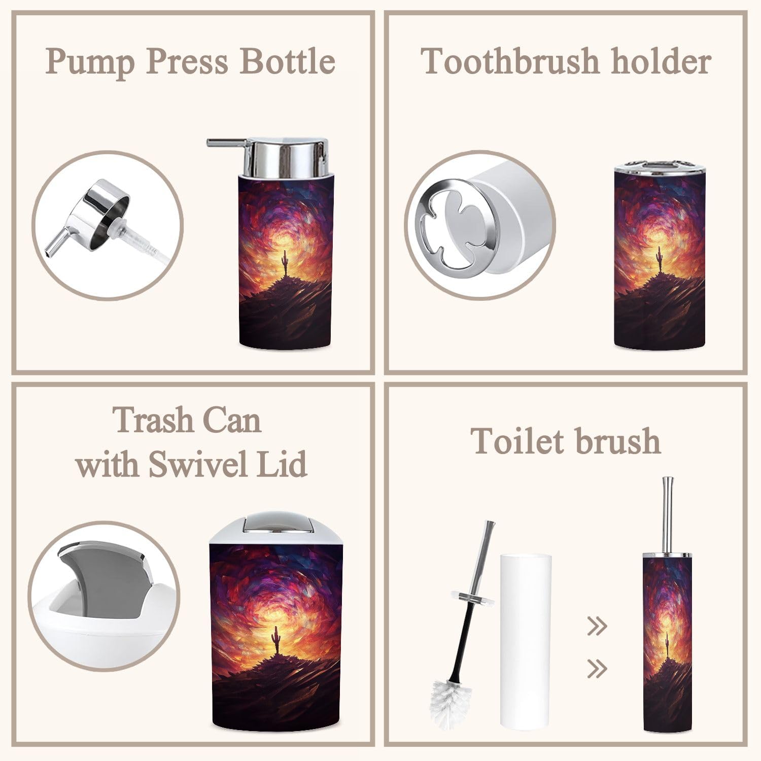 6 Piece Desert Cactus Bathroom Accessories Set