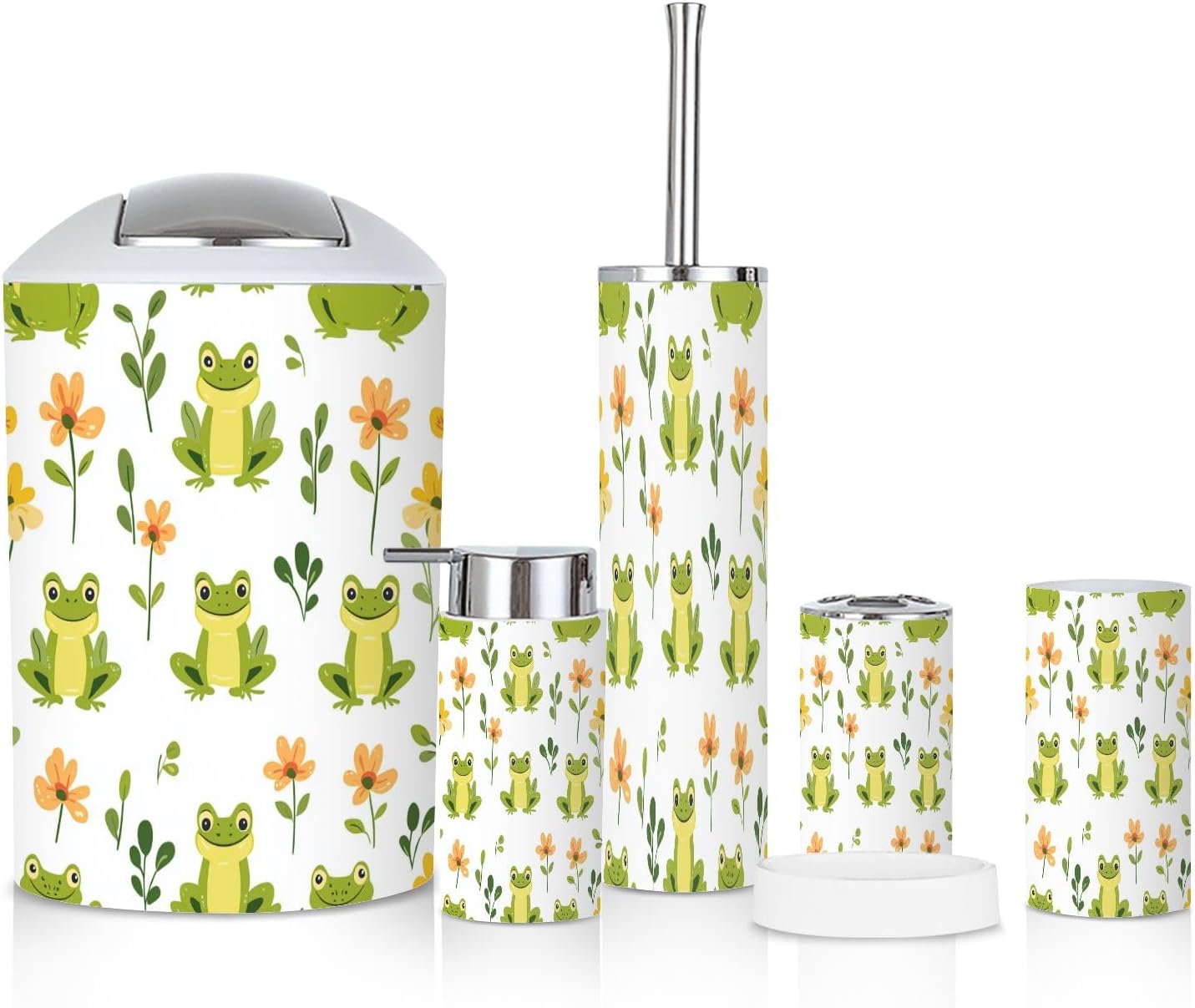 6 Piece Cute Frogs Bathroom Accessories Set