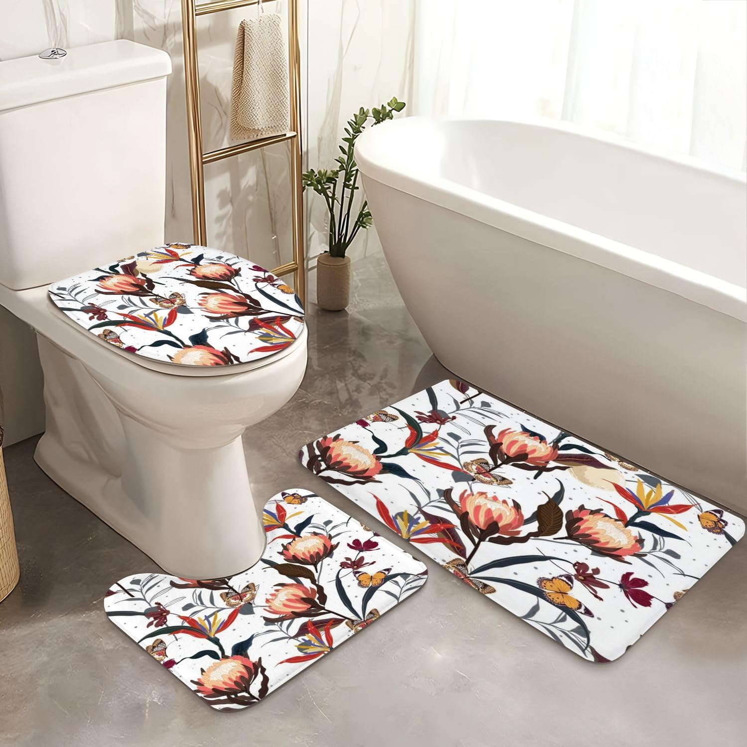 4-Piece Shower Curtain Set with Retro Pattern