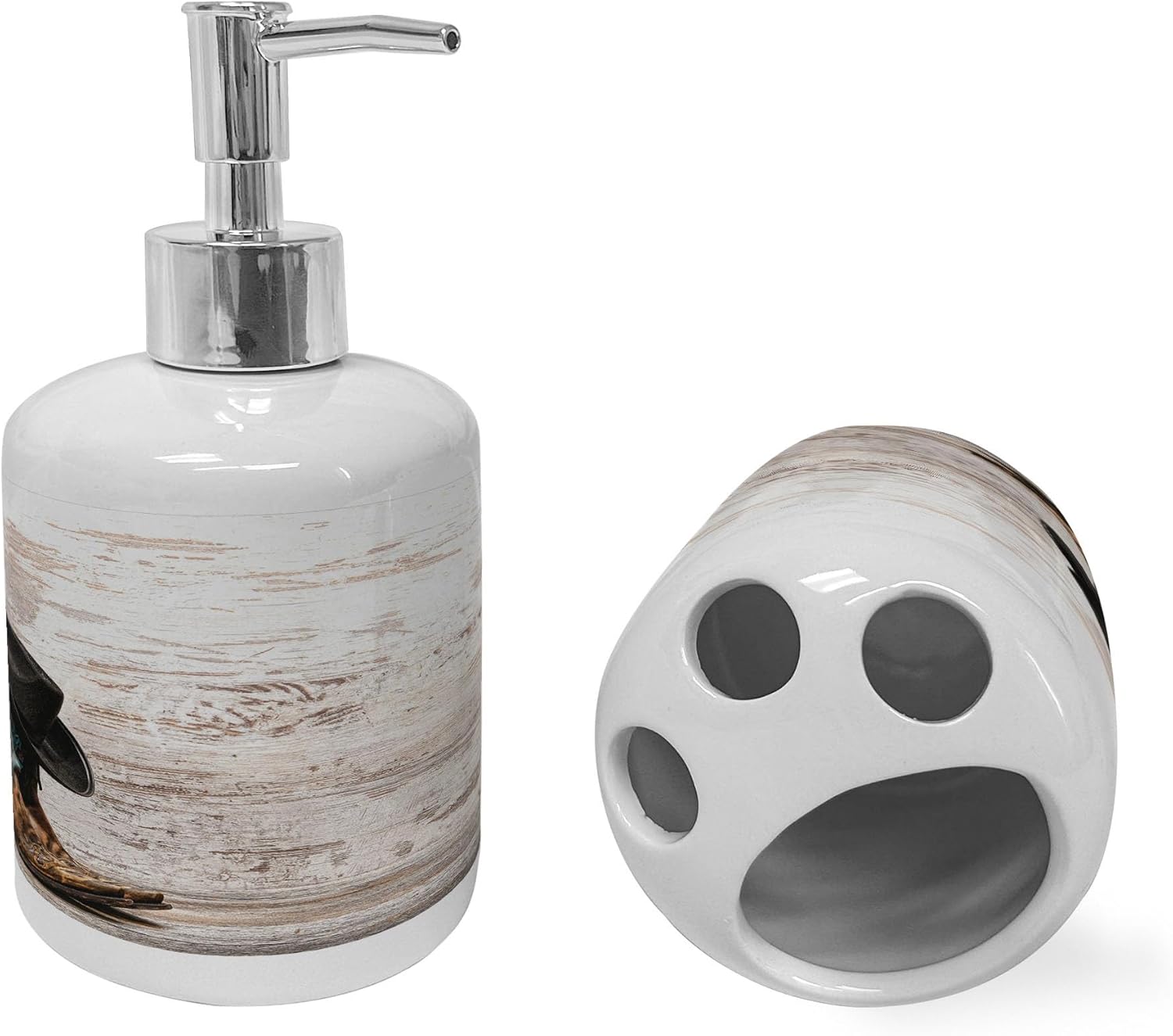 Ambesonne Ceramic Soap Toothbrush Holder Set - 2 Pcs Black Brown