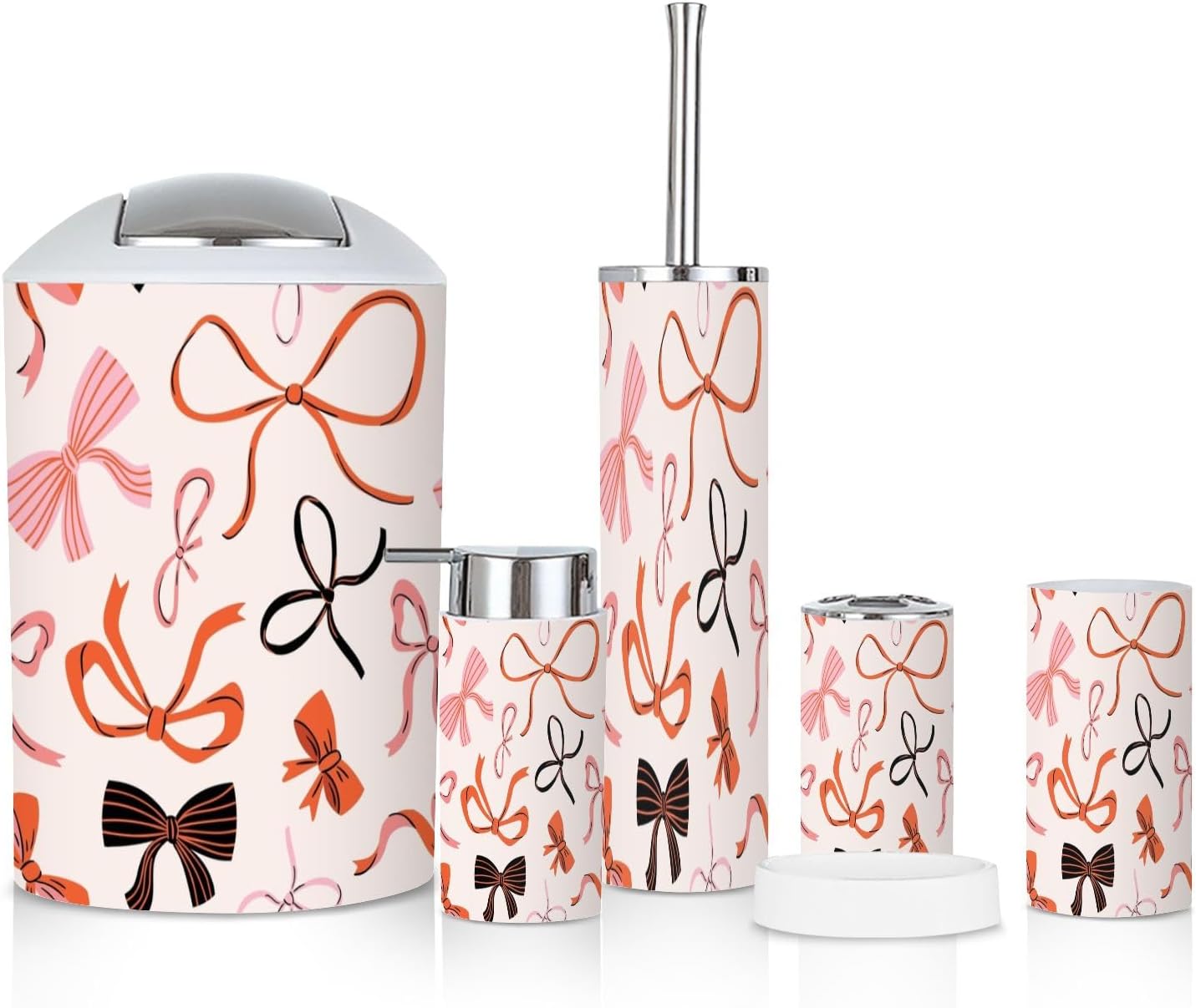 6 Piece Boho Bathroom Accessories Set with Red Bow Knots 1