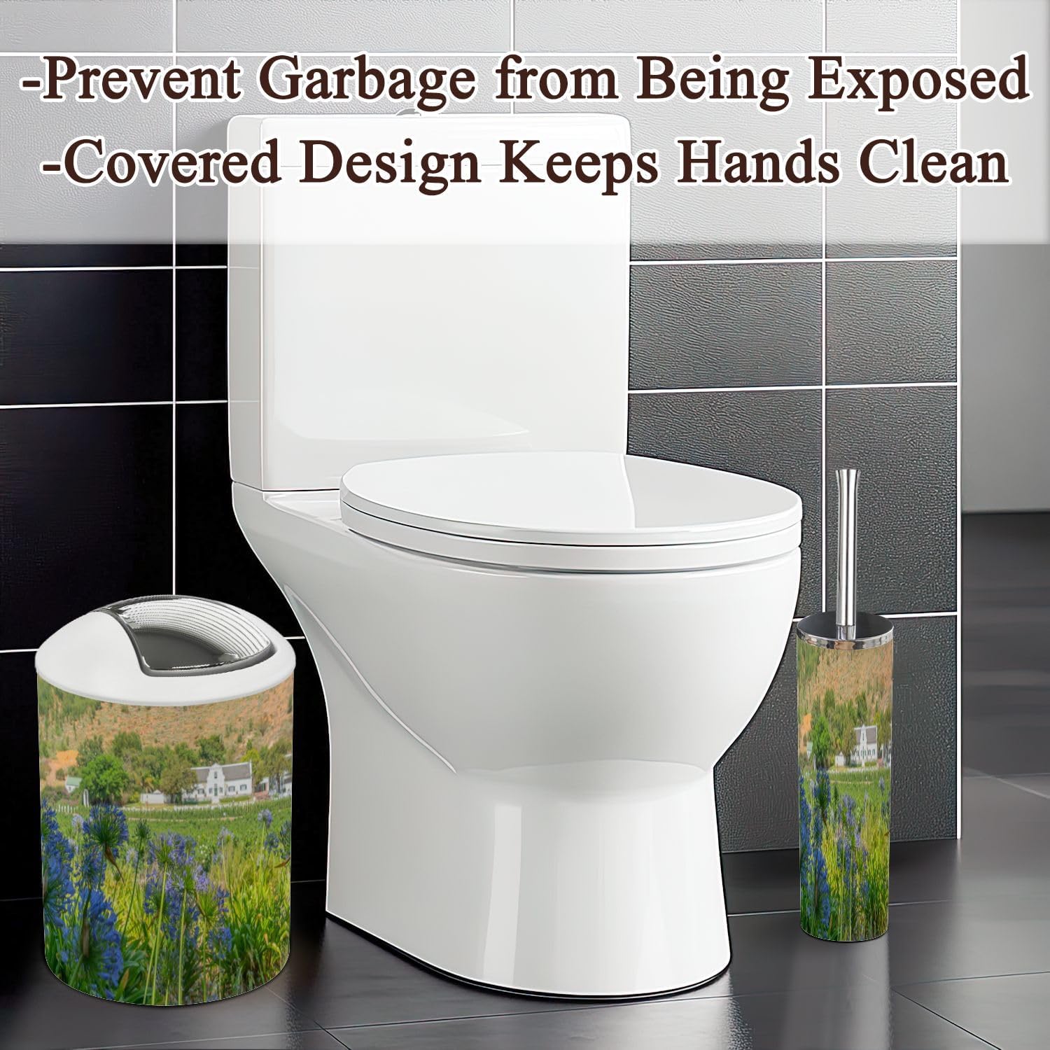 6 Piece Boho Bathroom Accessories Set with Flower Design