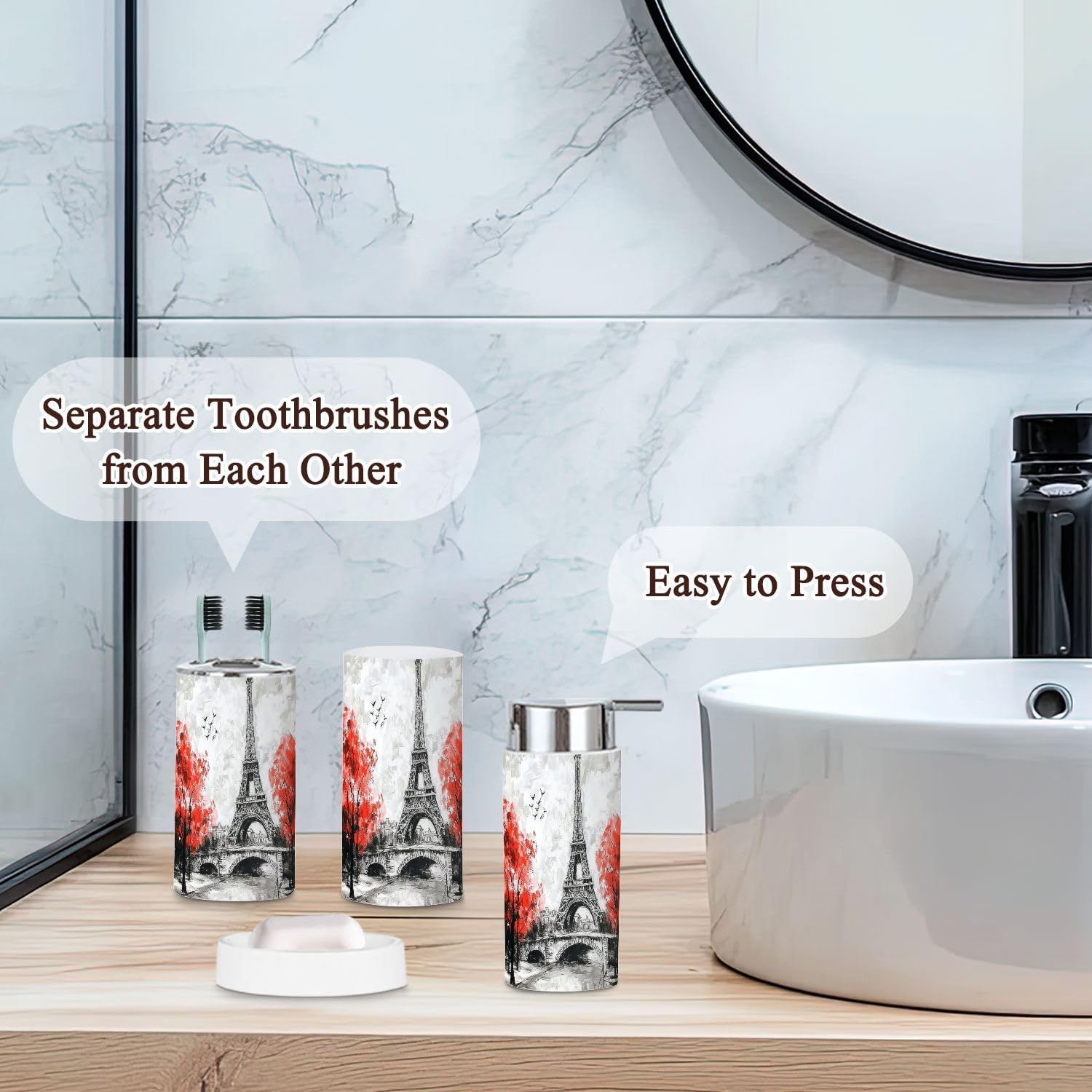 6 Piece Bathroom Accessories Set with Boho Design