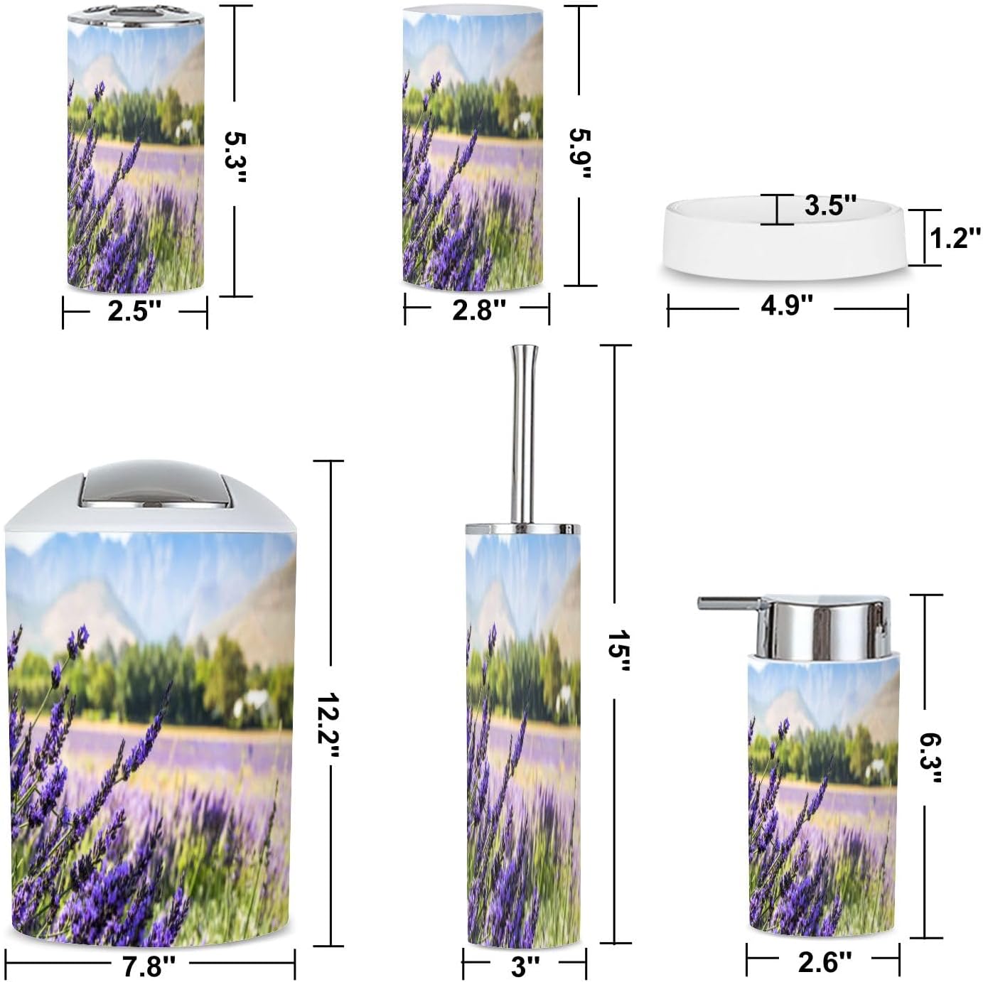6 Piece Lavender Field Bathroom Accessories Set 1