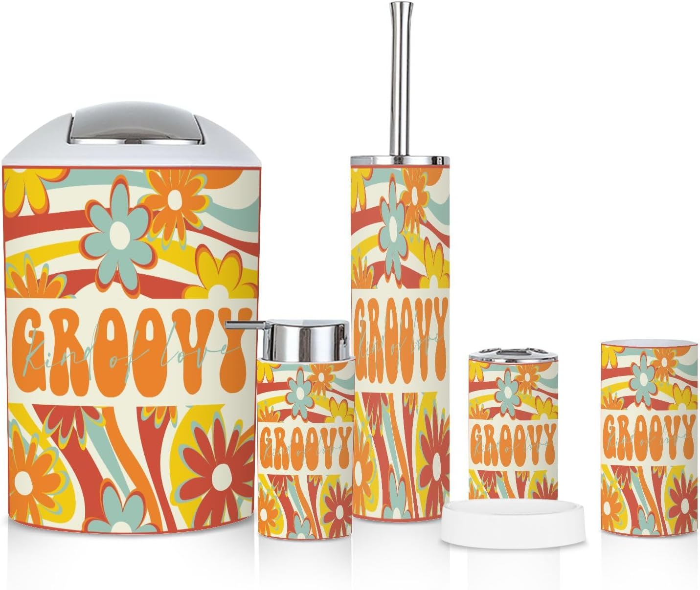 6 Piece Retro Rainbow Bathroom Accessories Set