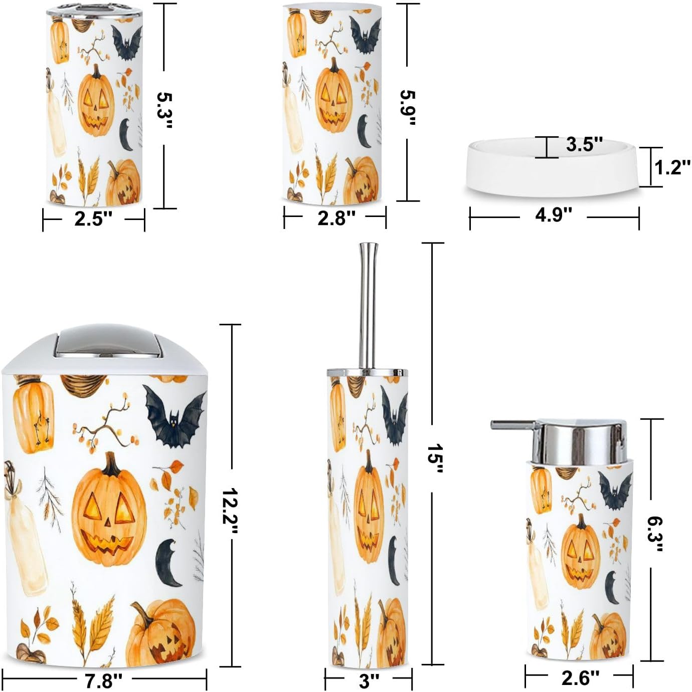 6 Piece Bathroom Accessories Set for Halloween and Thanksgiving