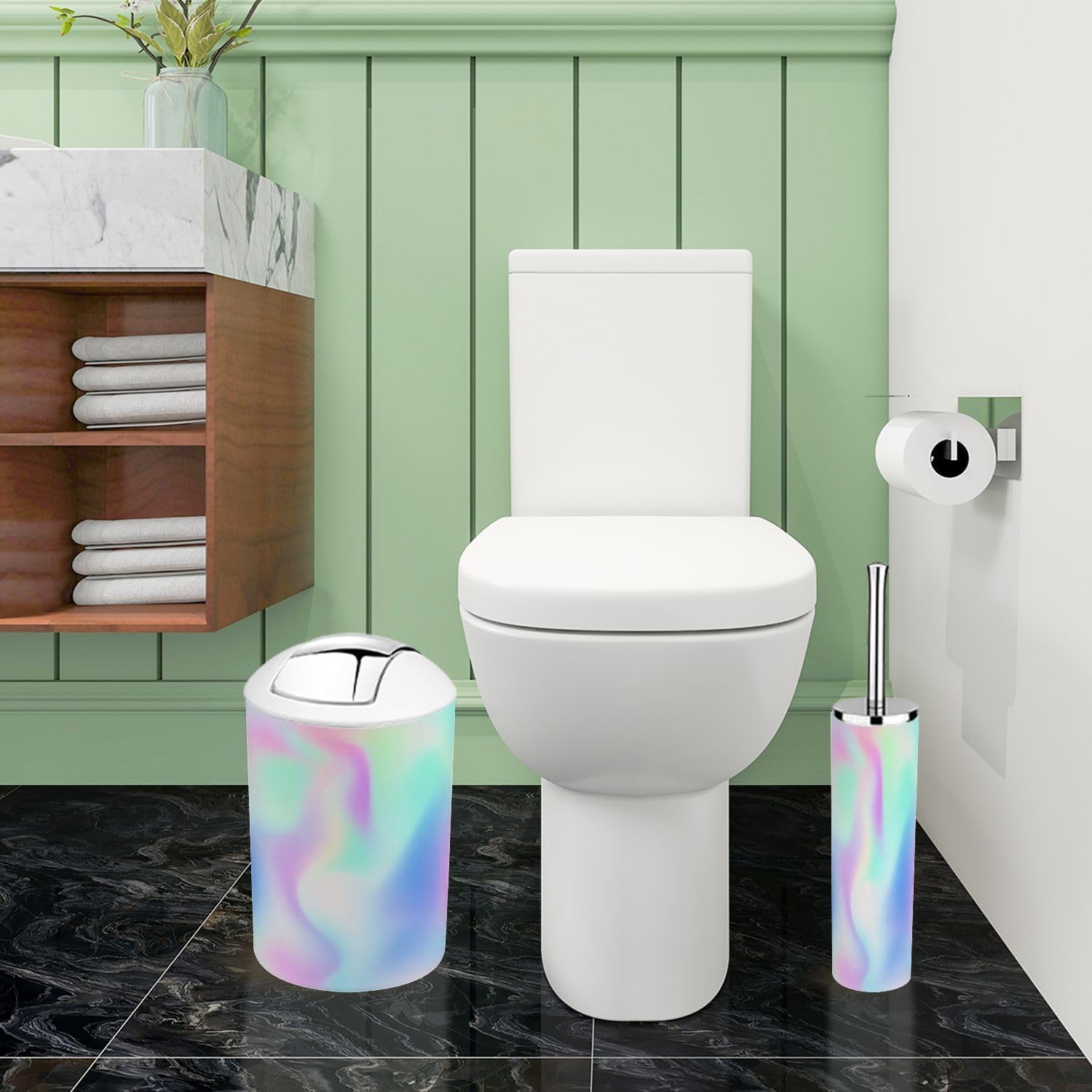 TRANQDEHOM 6 Piece Boho Gradient Blue Bathroom Accessories Set