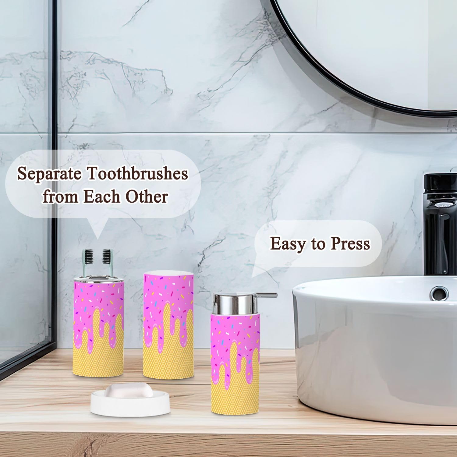 Bathroom Accessories Set 6 Pcs Waffle Cone Design