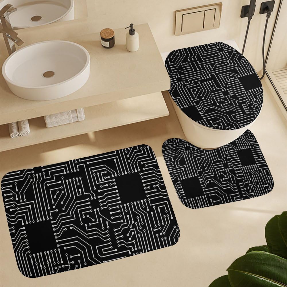 Kuizee 4-Piece Shower Curtain Set with Rugs