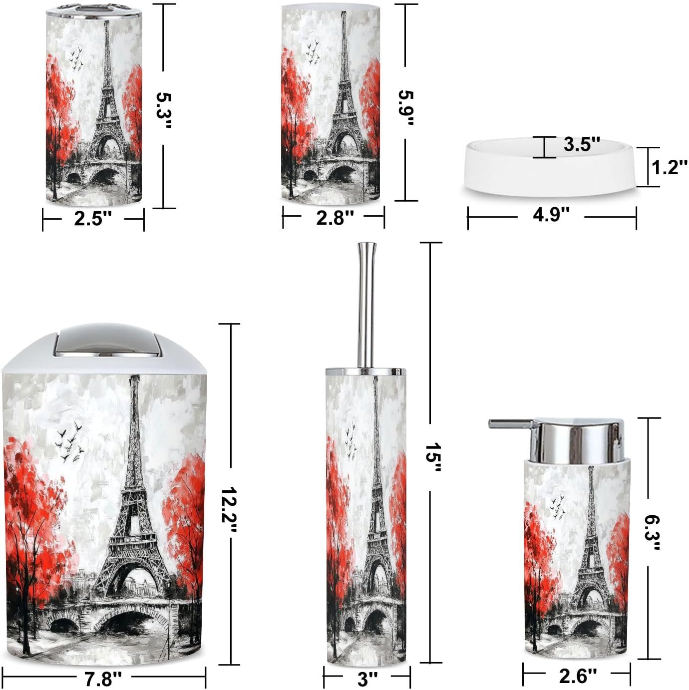 6 Piece Bathroom Accessories Set with Boho Design