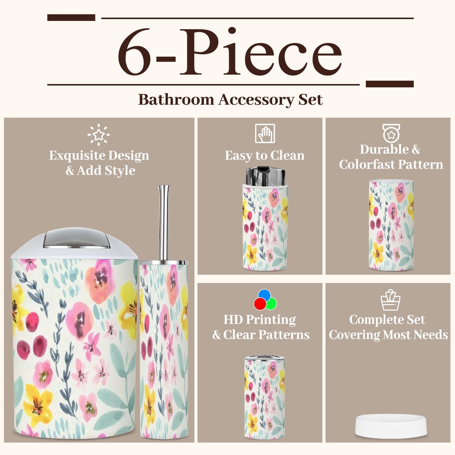 6 Piece Boho Bathroom Accessories Set 1